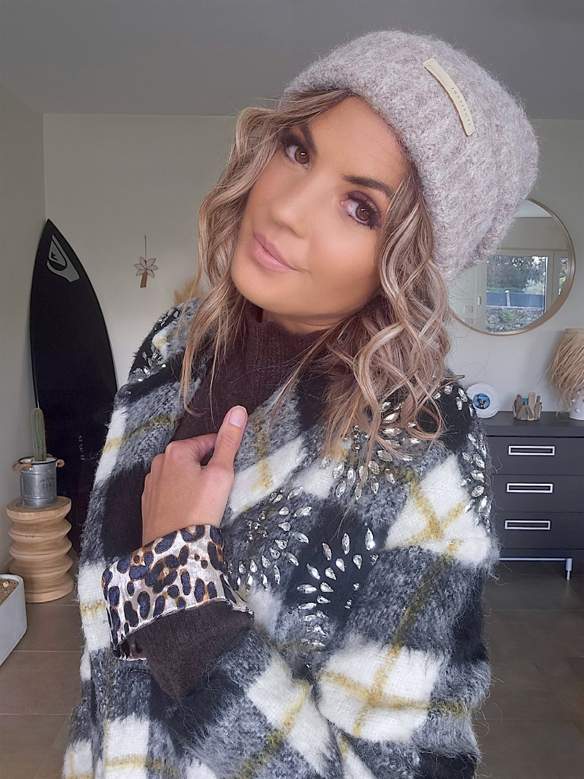 Bonnet chaud beige chiné