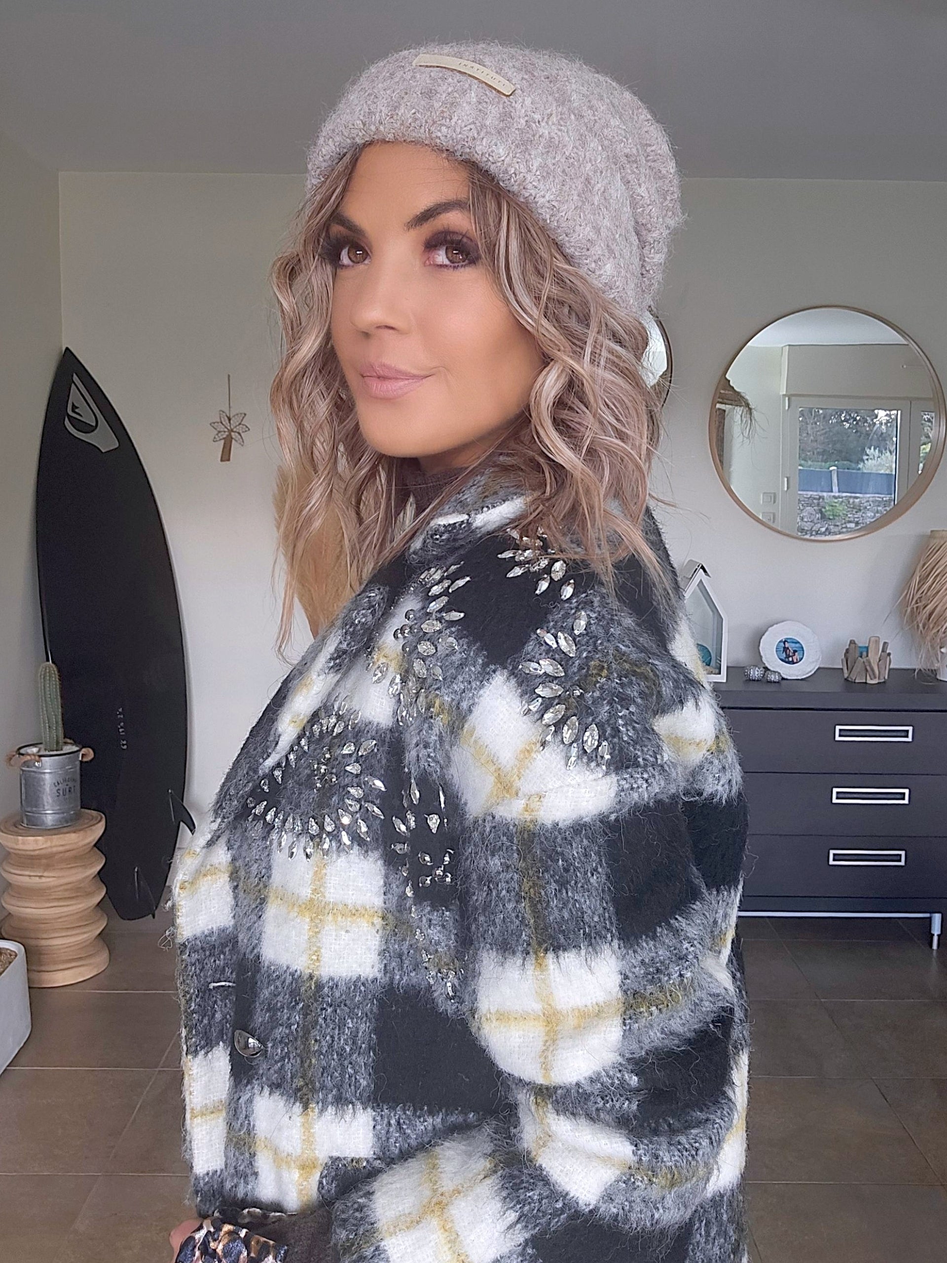 Manteau chaud à carreaux