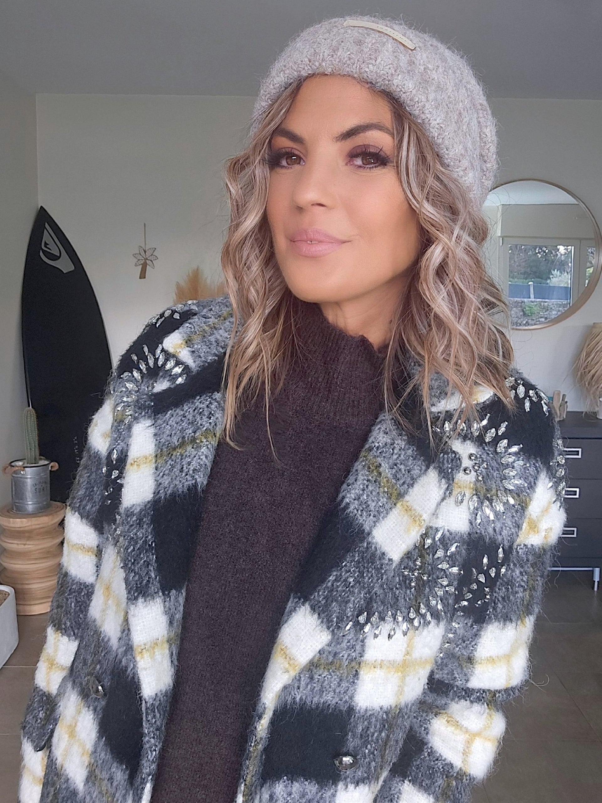 Bonnet chaud beige chiné