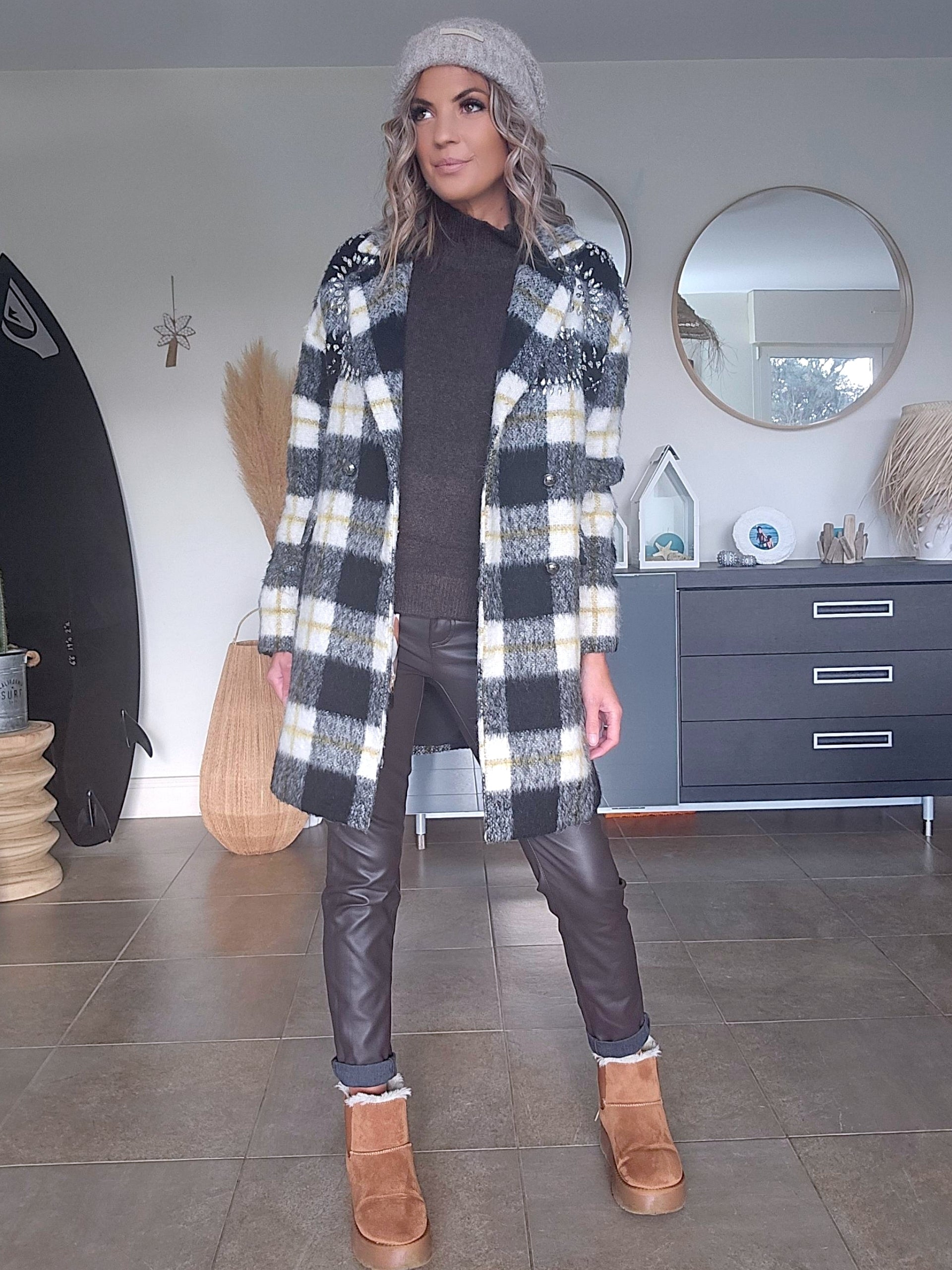 Manteau chaud à carreaux