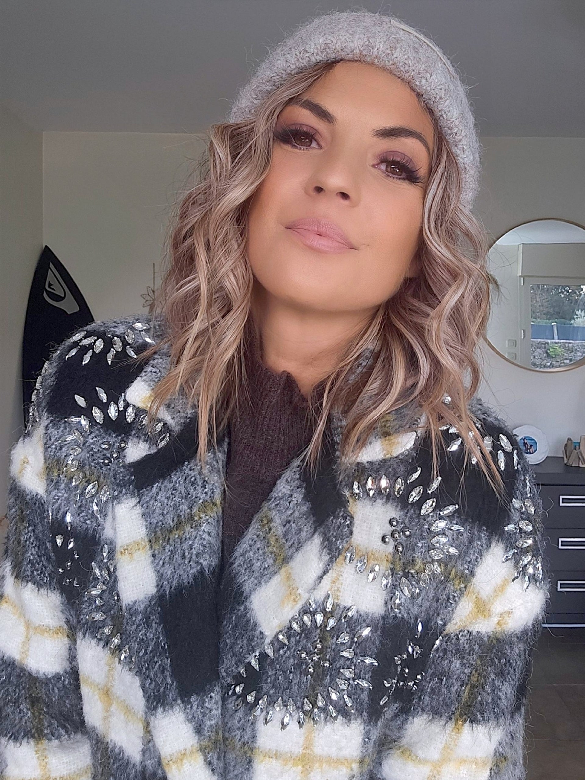 Bonnet chaud beige chiné