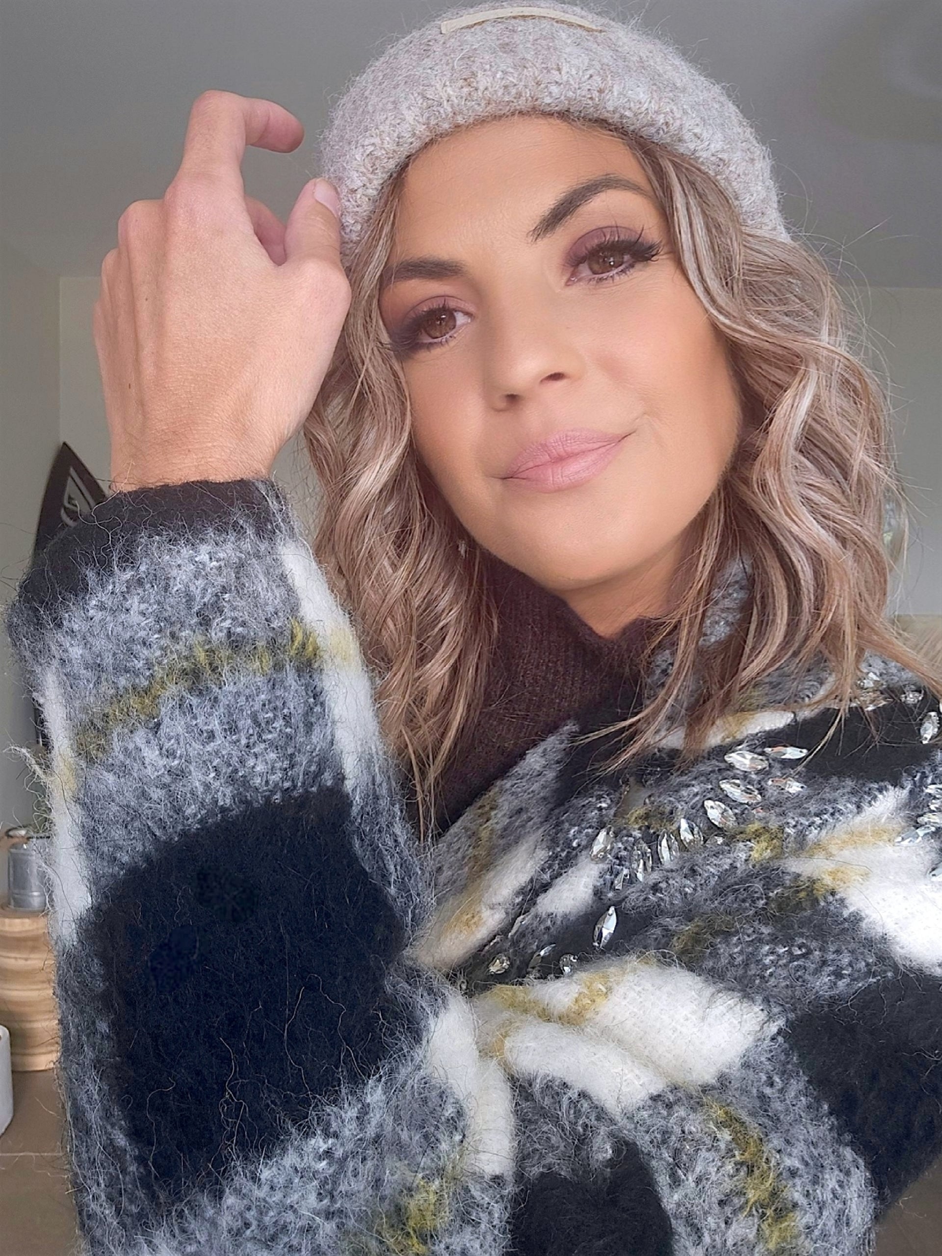 Bonnet chaud beige chiné