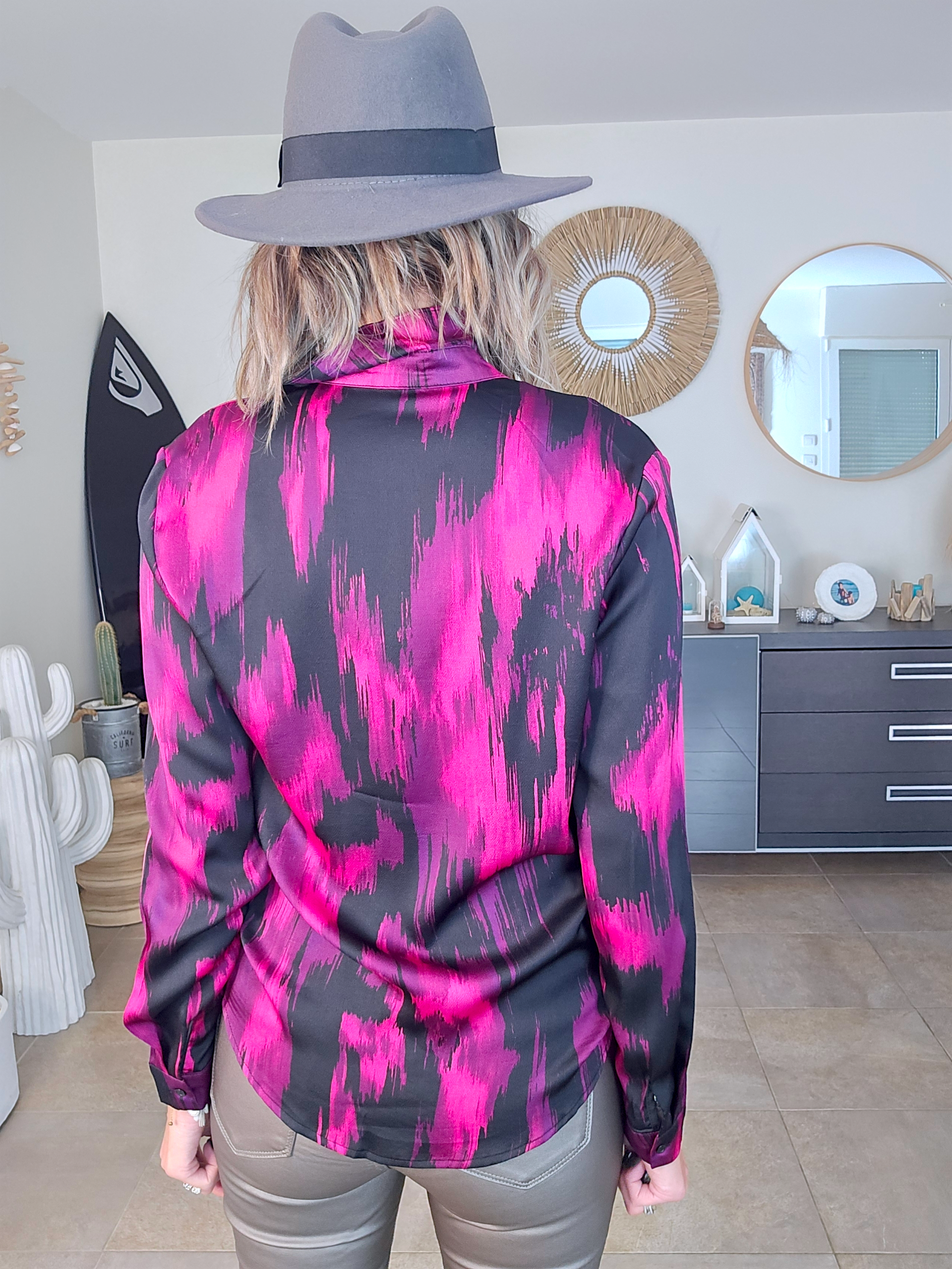 Chemise fluide tie fuchsia