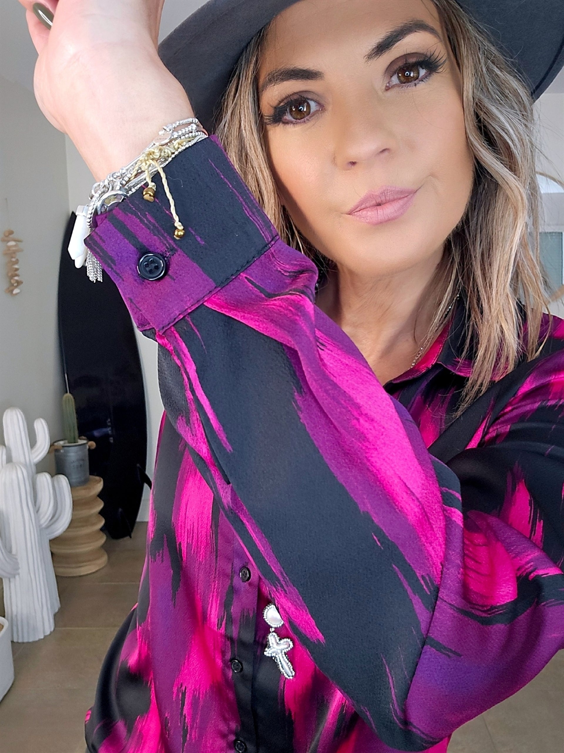 Chemise fluide tie fuchsia