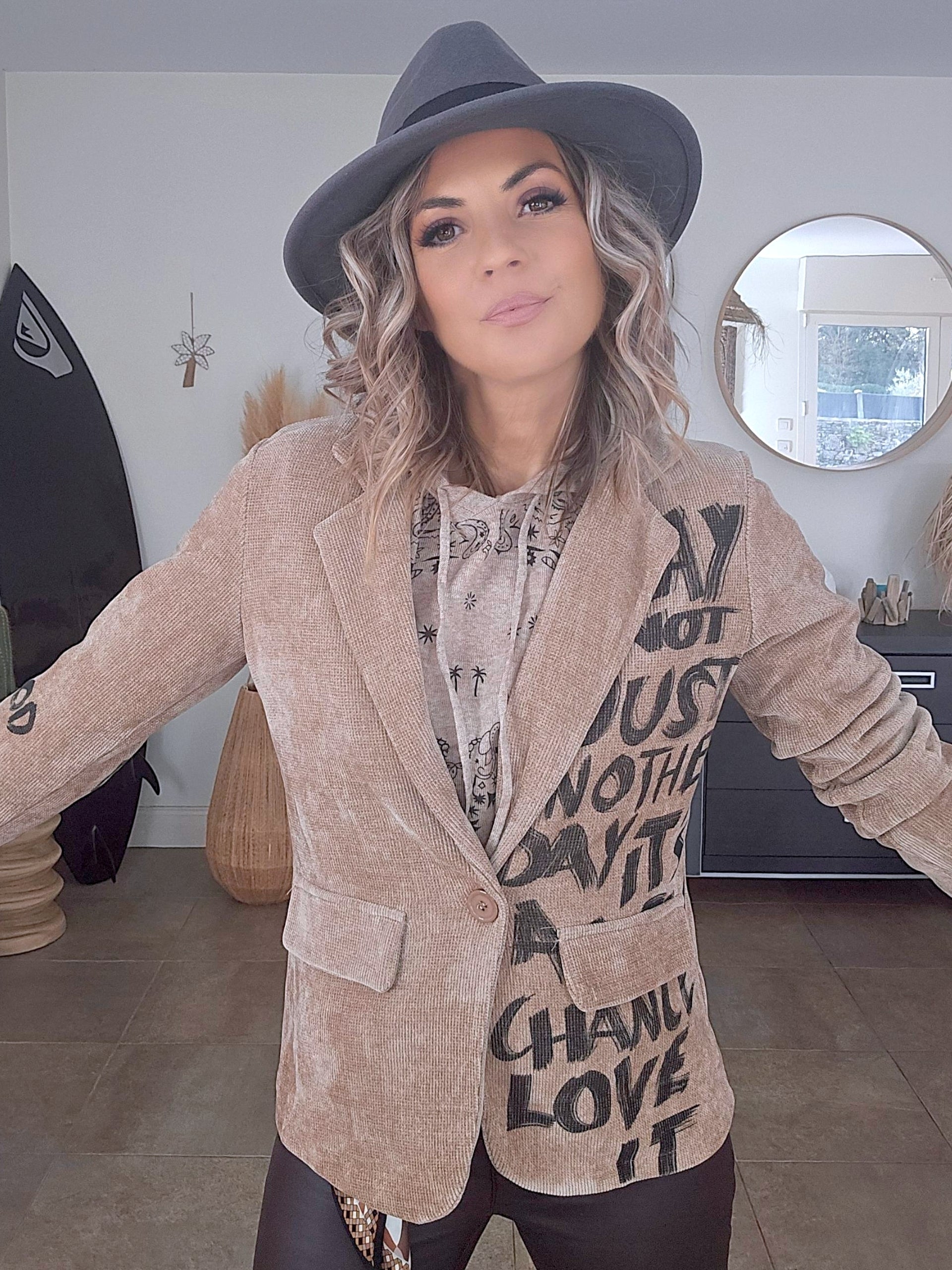 Veste velours ras tags