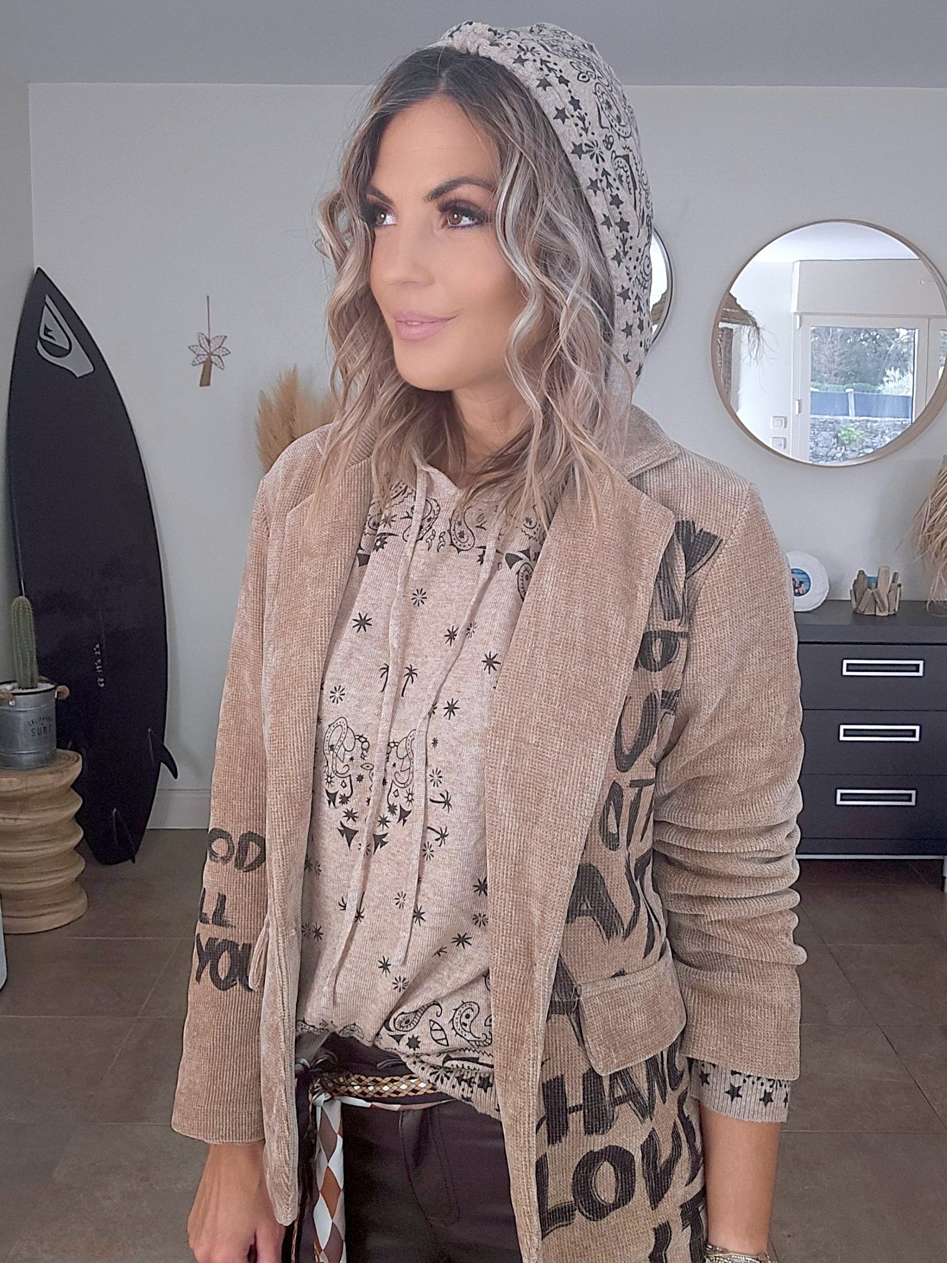 Veste velours ras tags