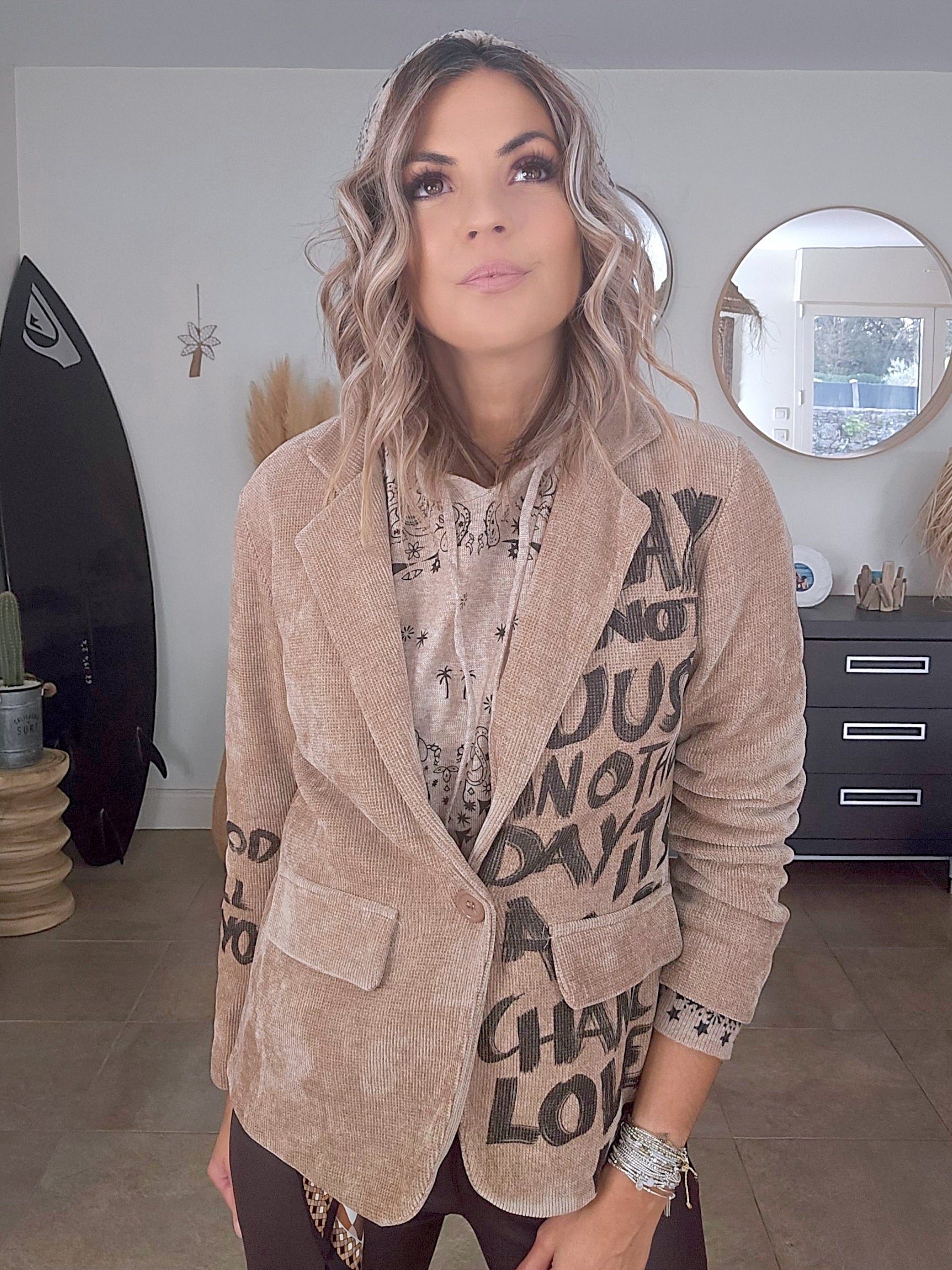 Veste velours ras tags