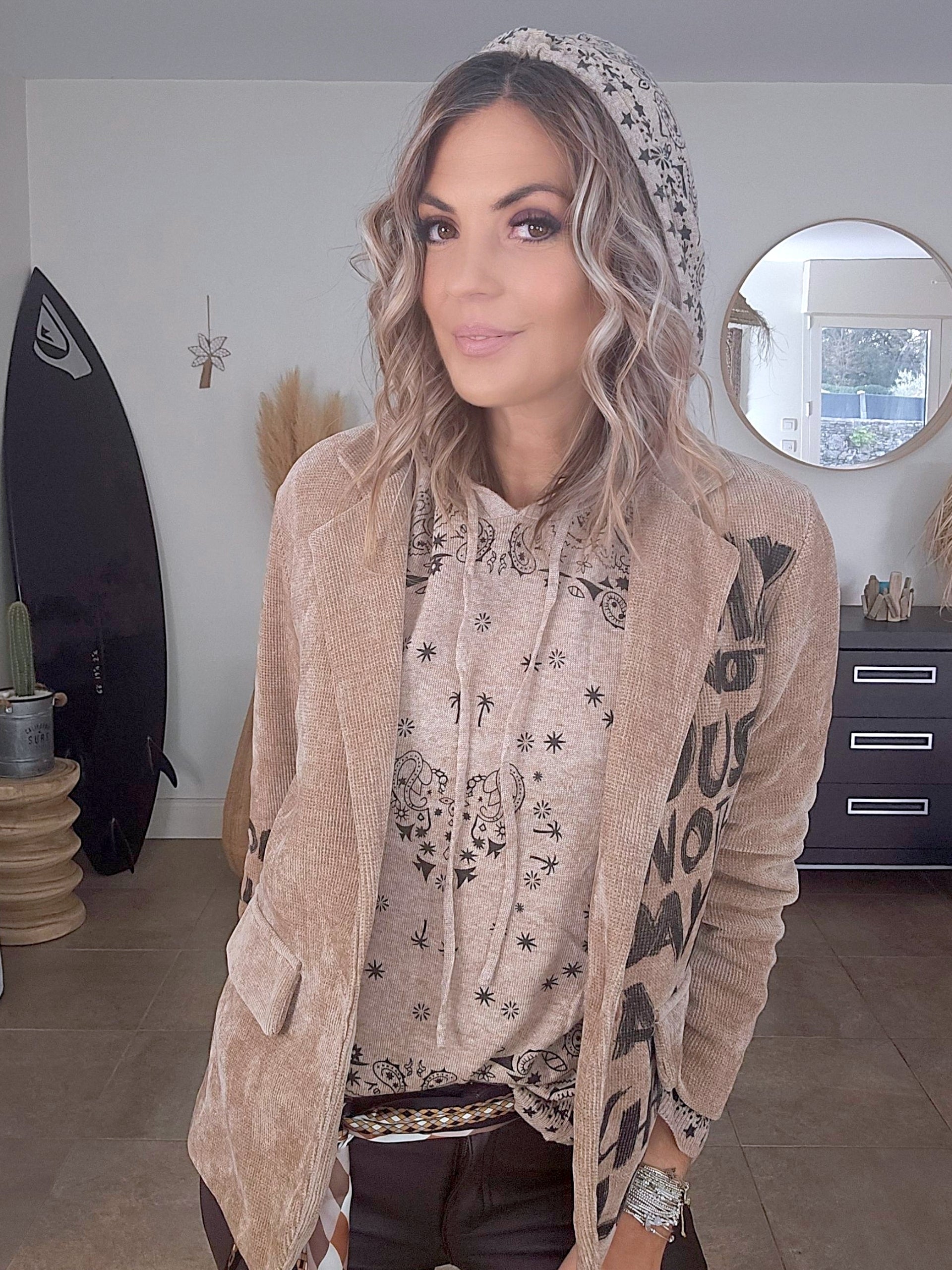 Veste velours ras tags