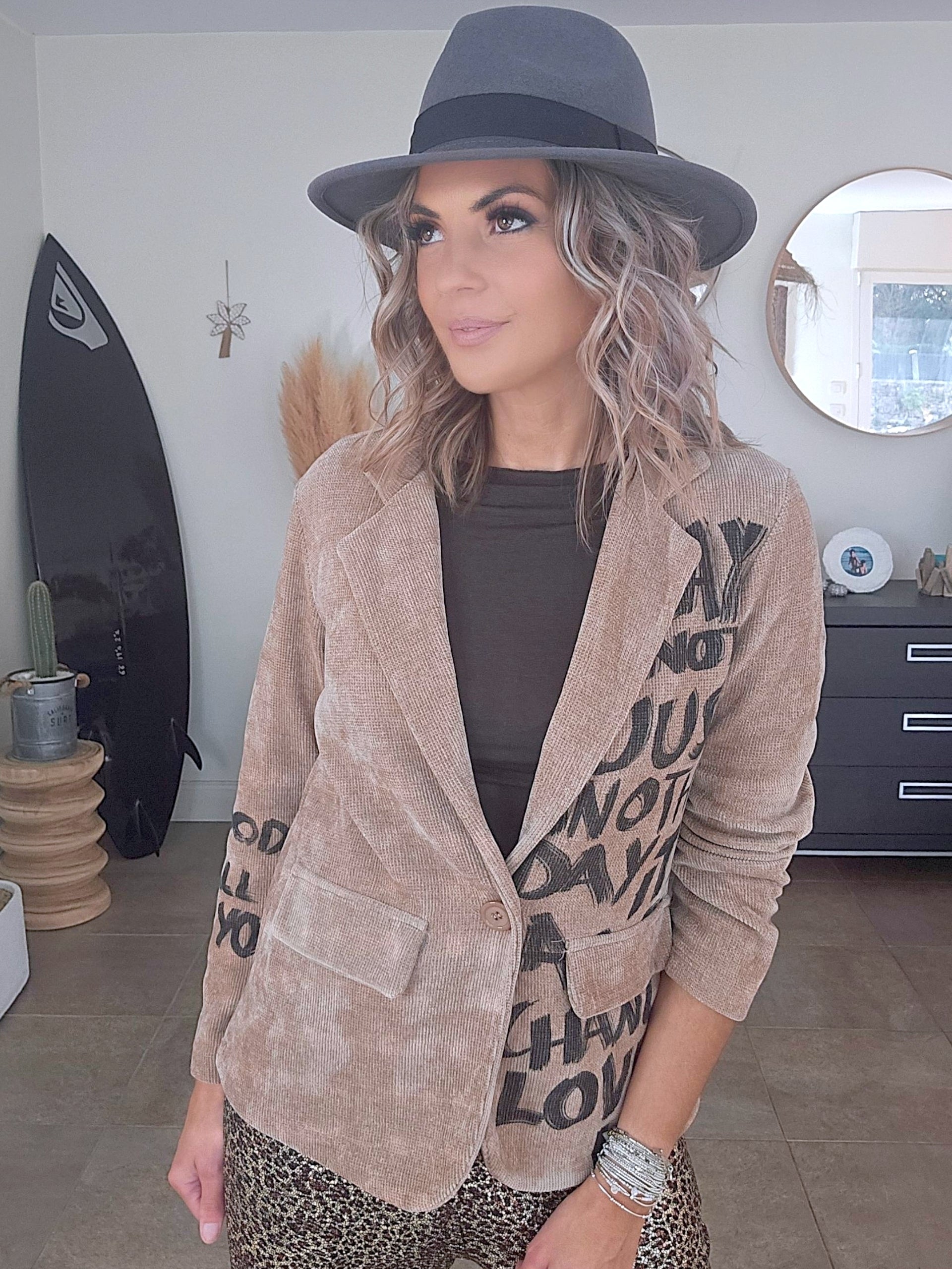 Veste velours ras tags