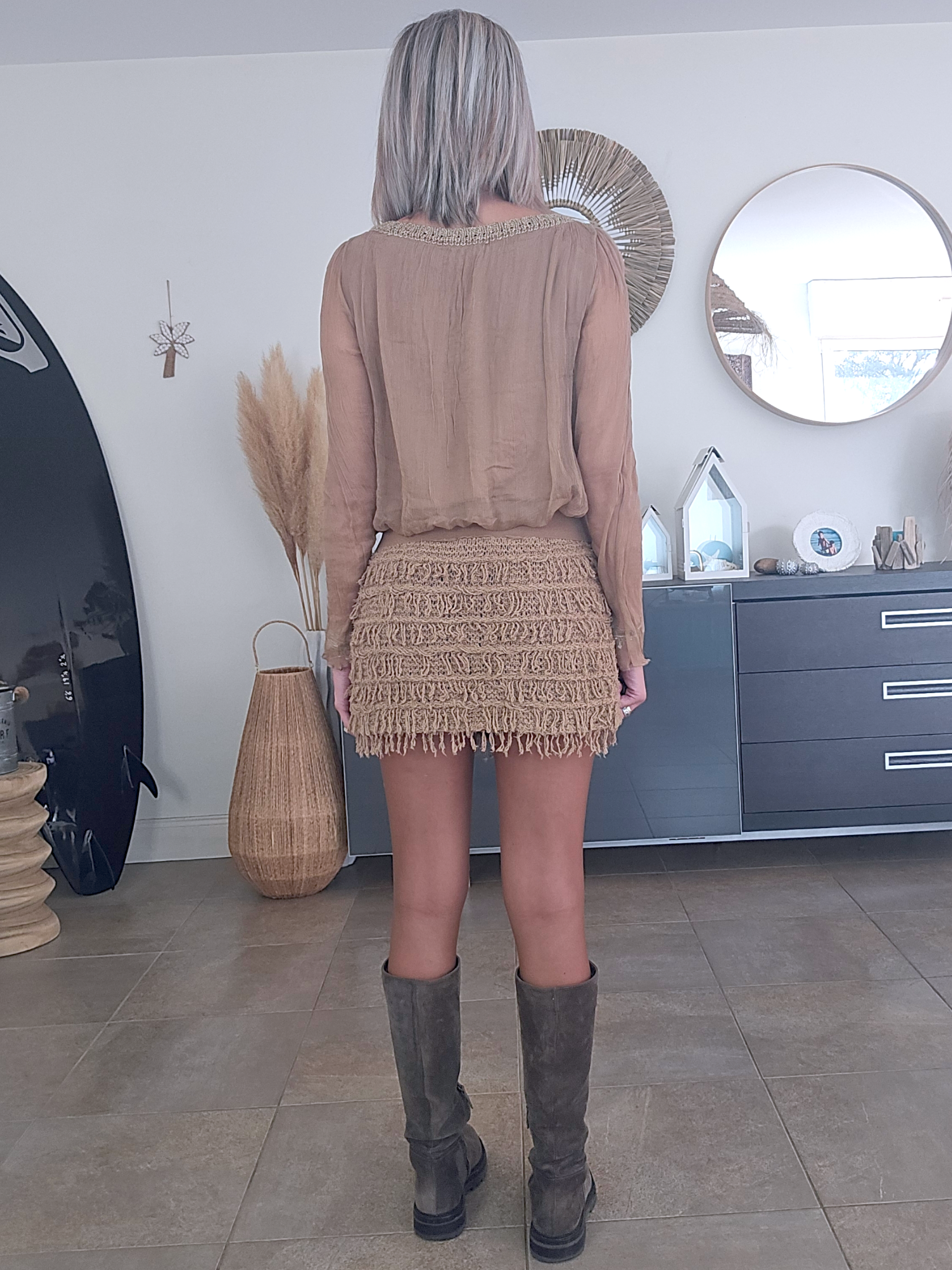Robe Sharon bi-matière beige