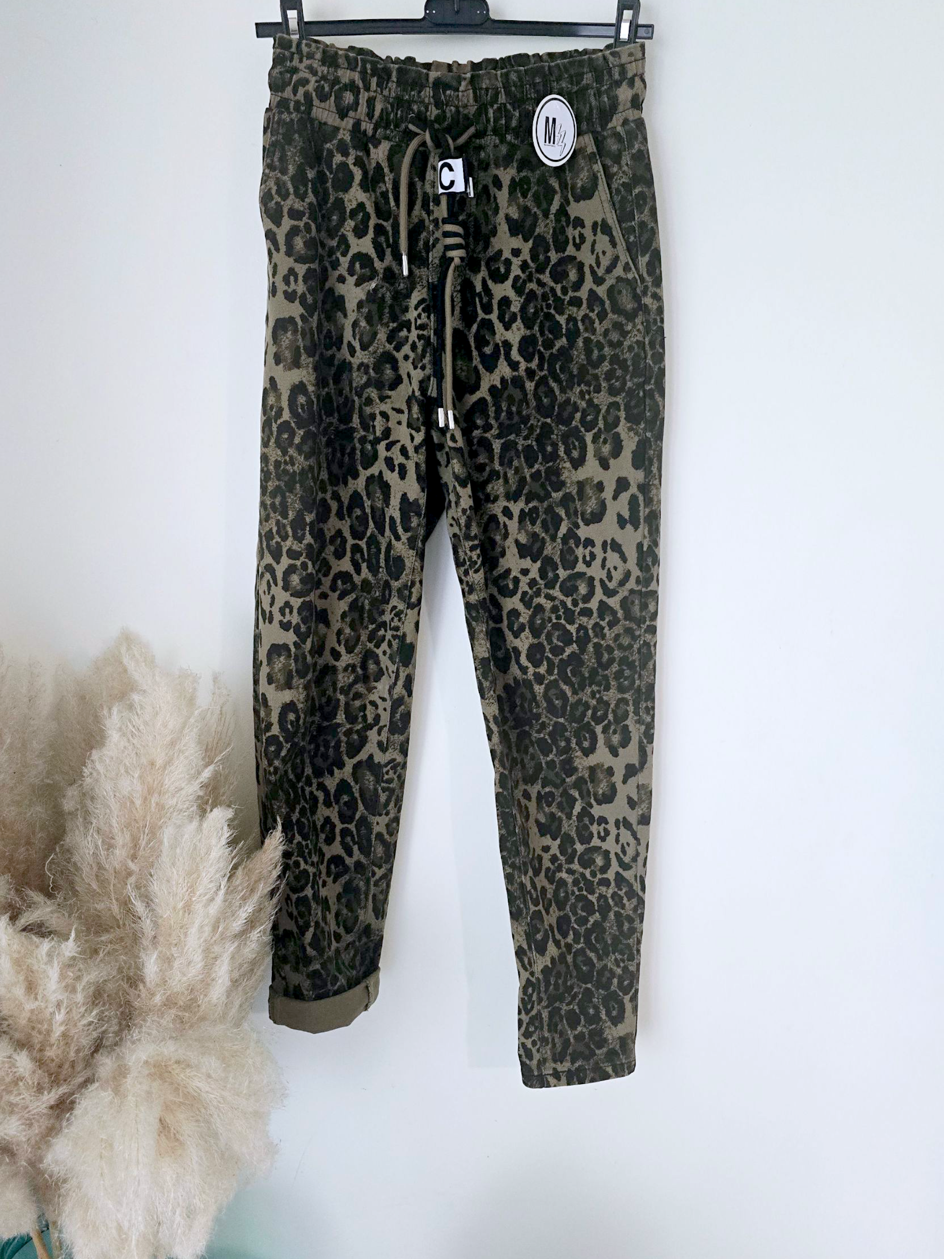 Pantalon jeeging léopard kaki
