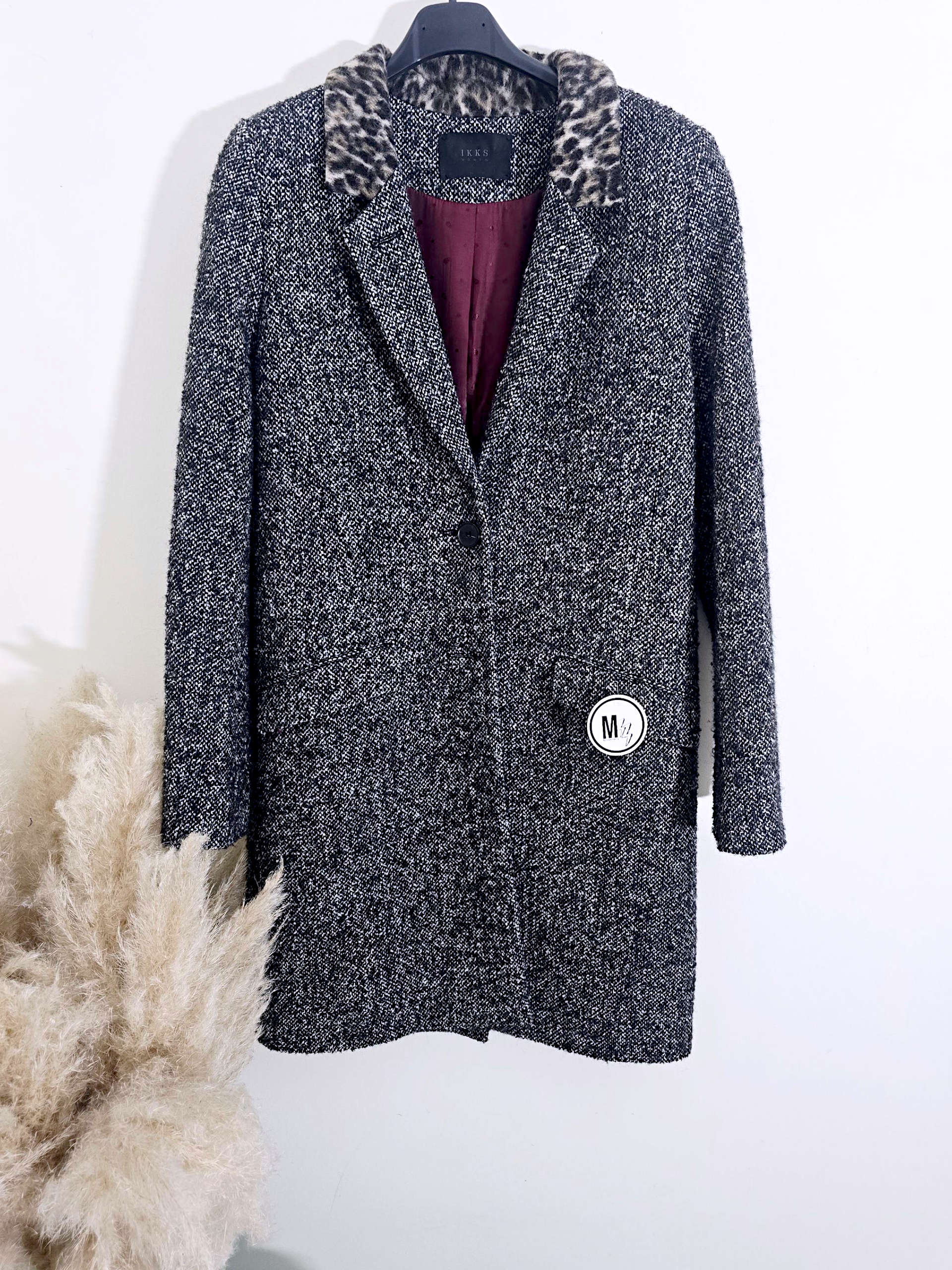 Manteau tweed col léopard