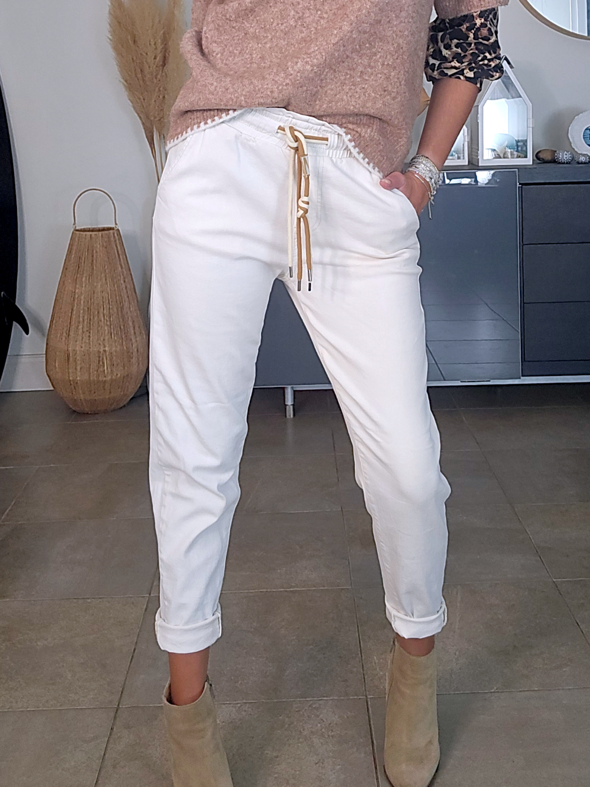 Pantalon jeeging écru