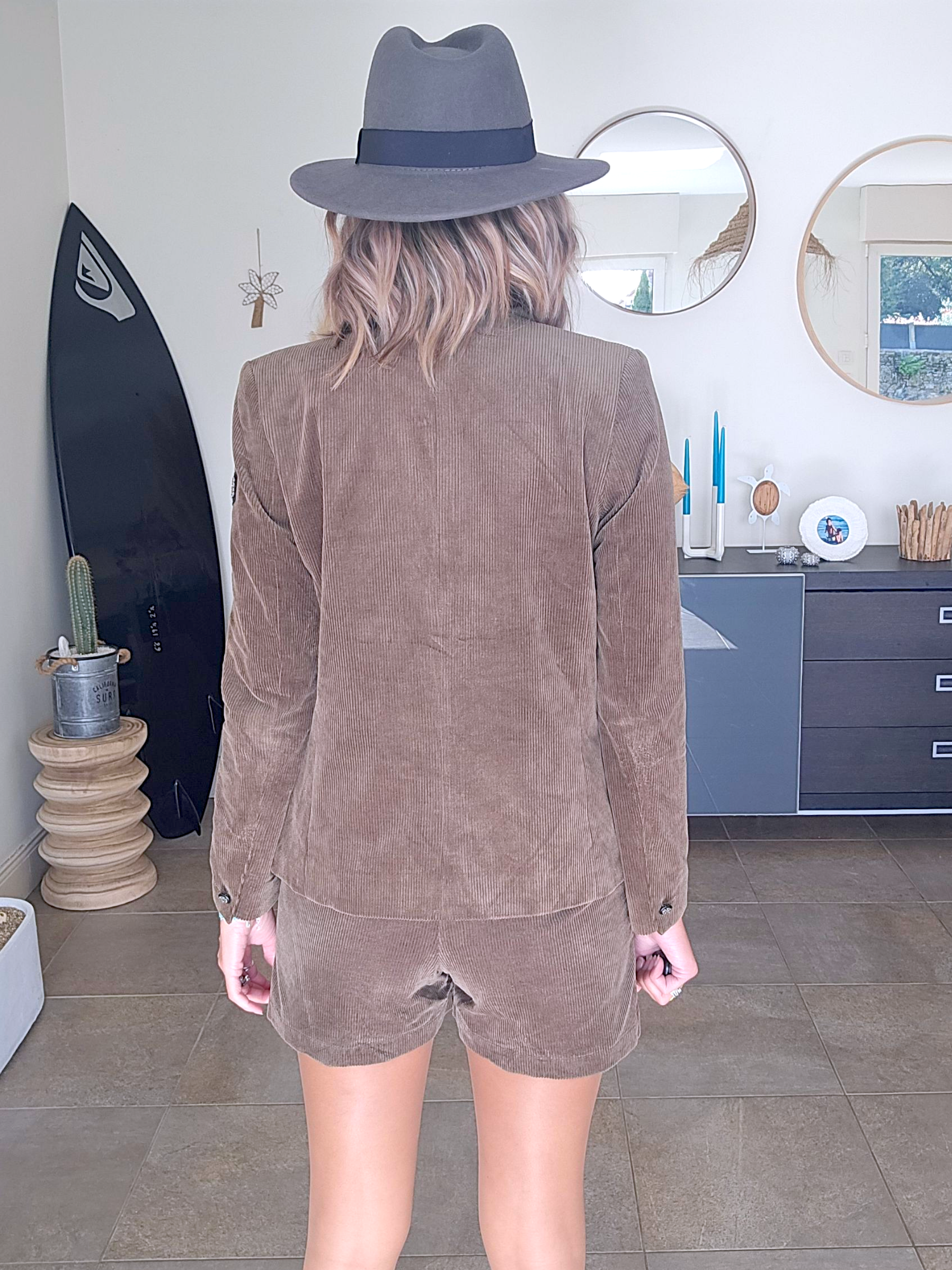 Blazer velours kaki-marron