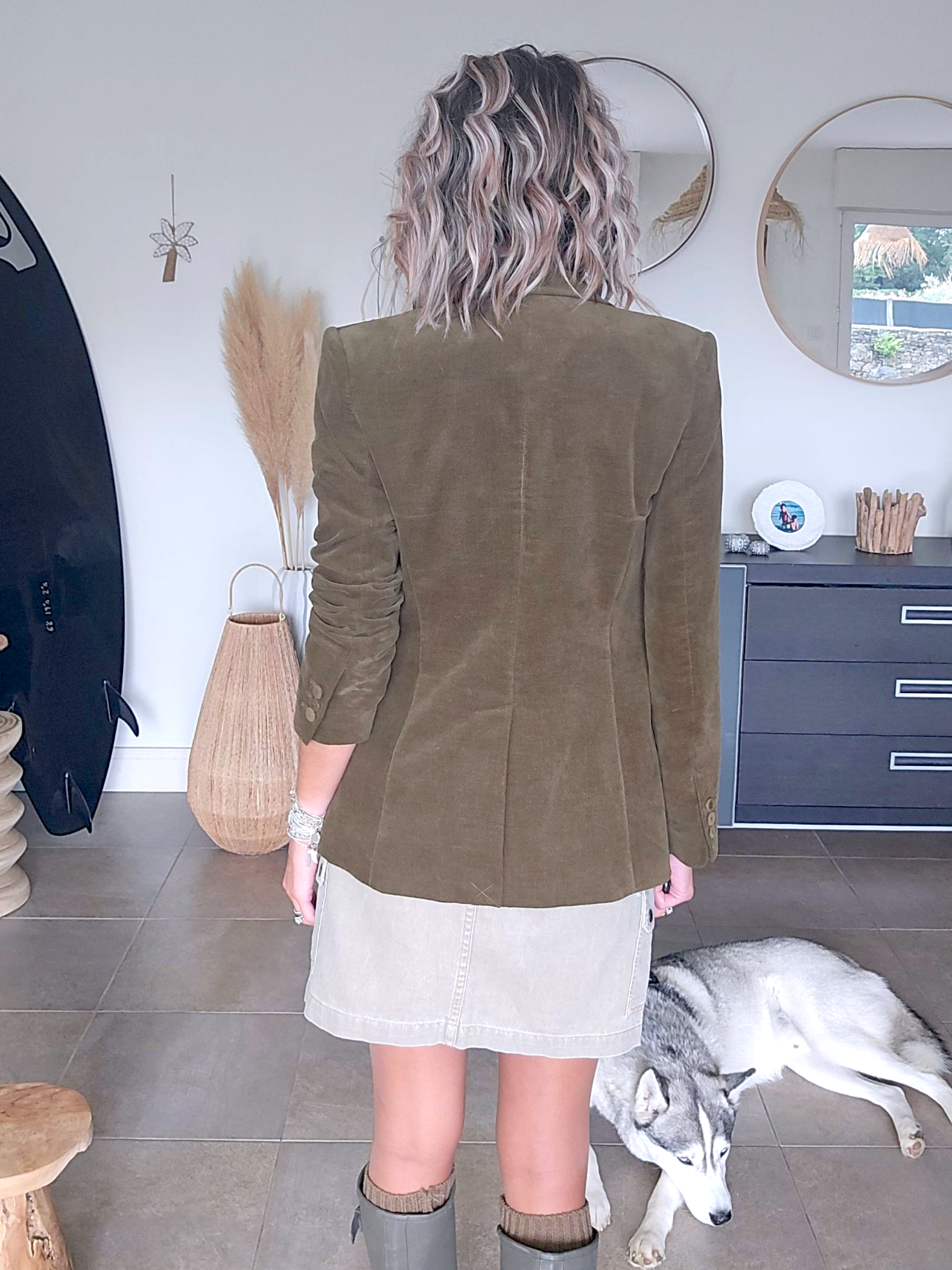 Veste velours ras kaki