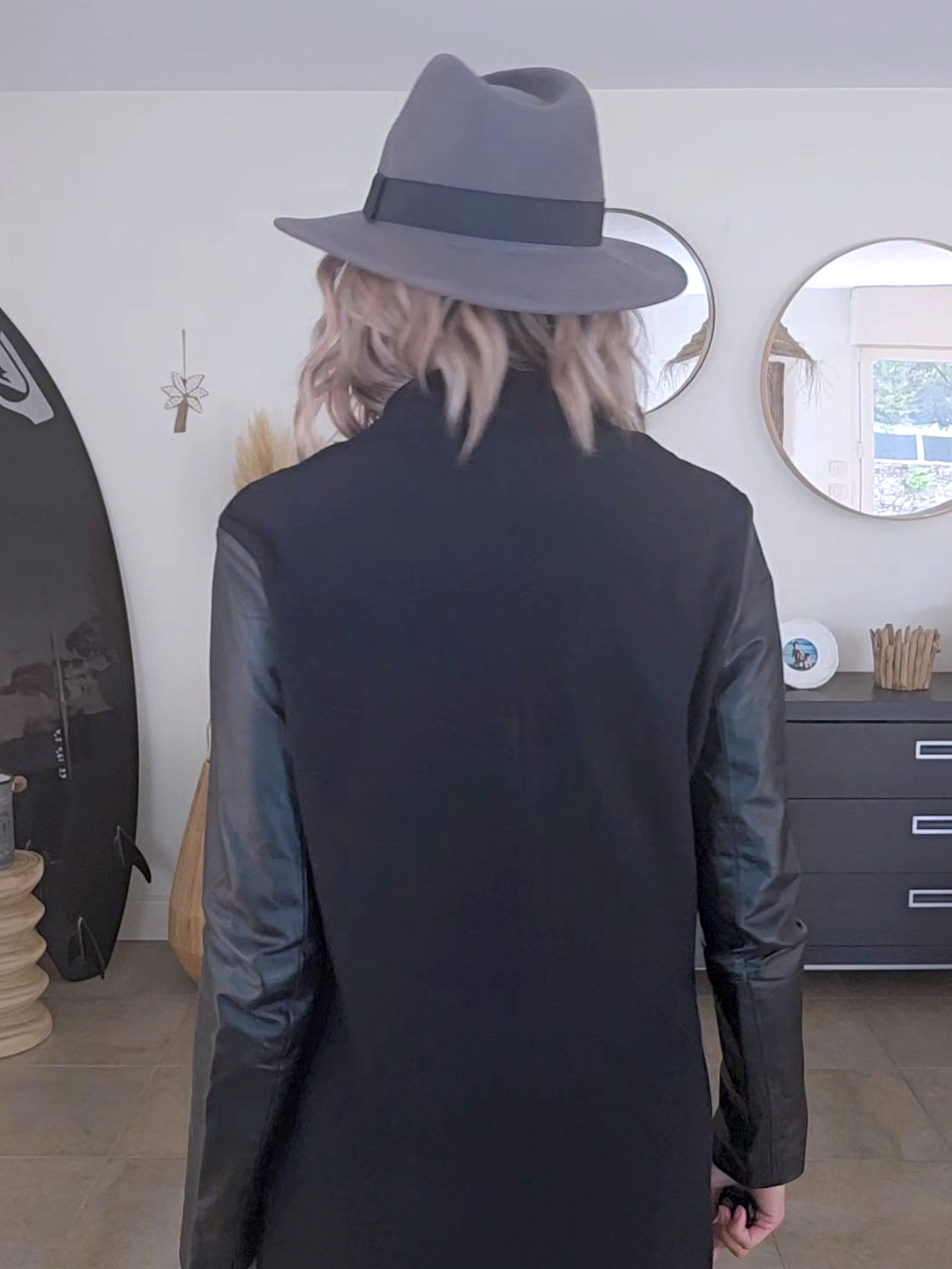 Manteau bouclette &amp; cuir noir