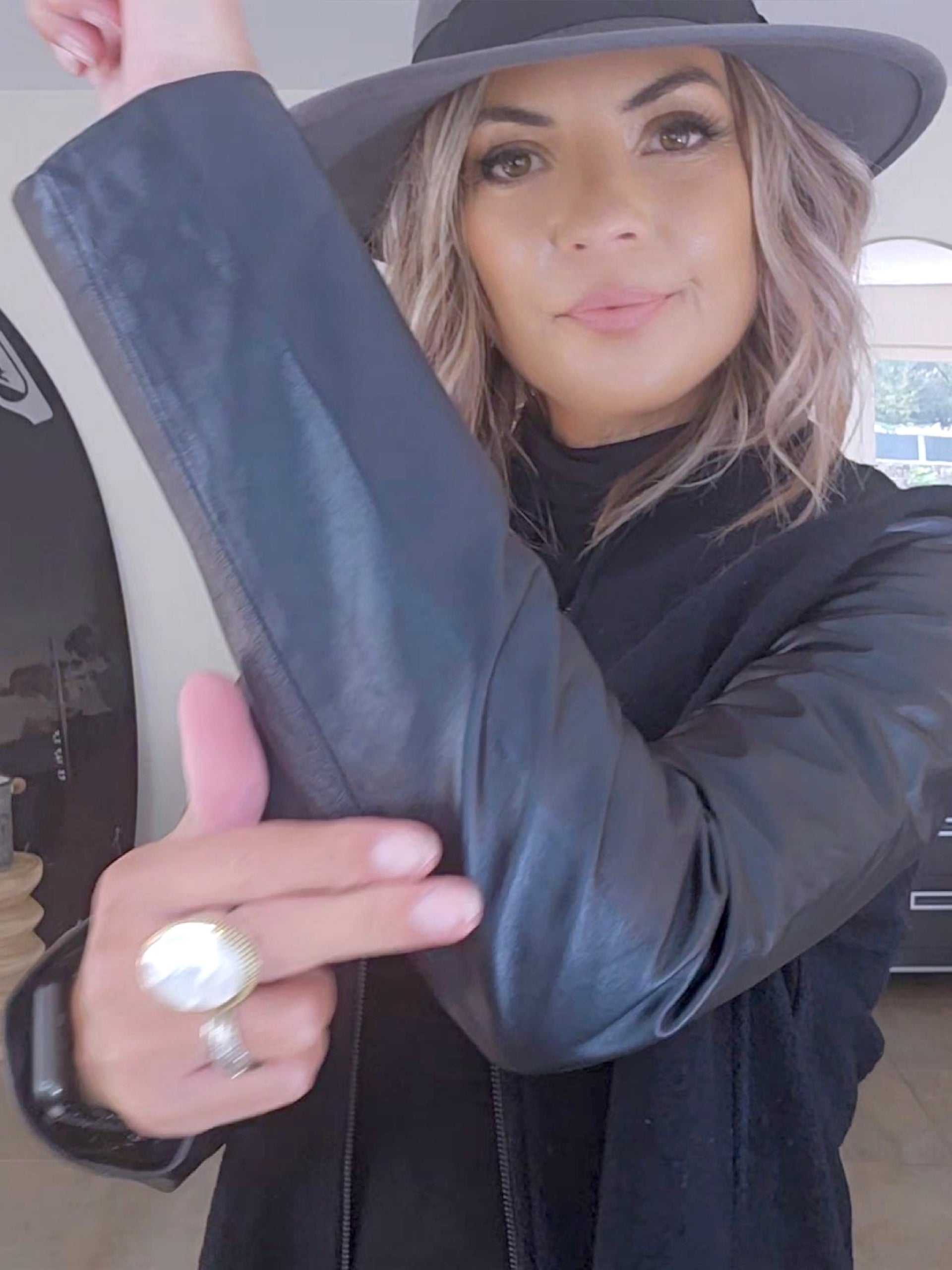 Manteau bouclette &amp; cuir noir