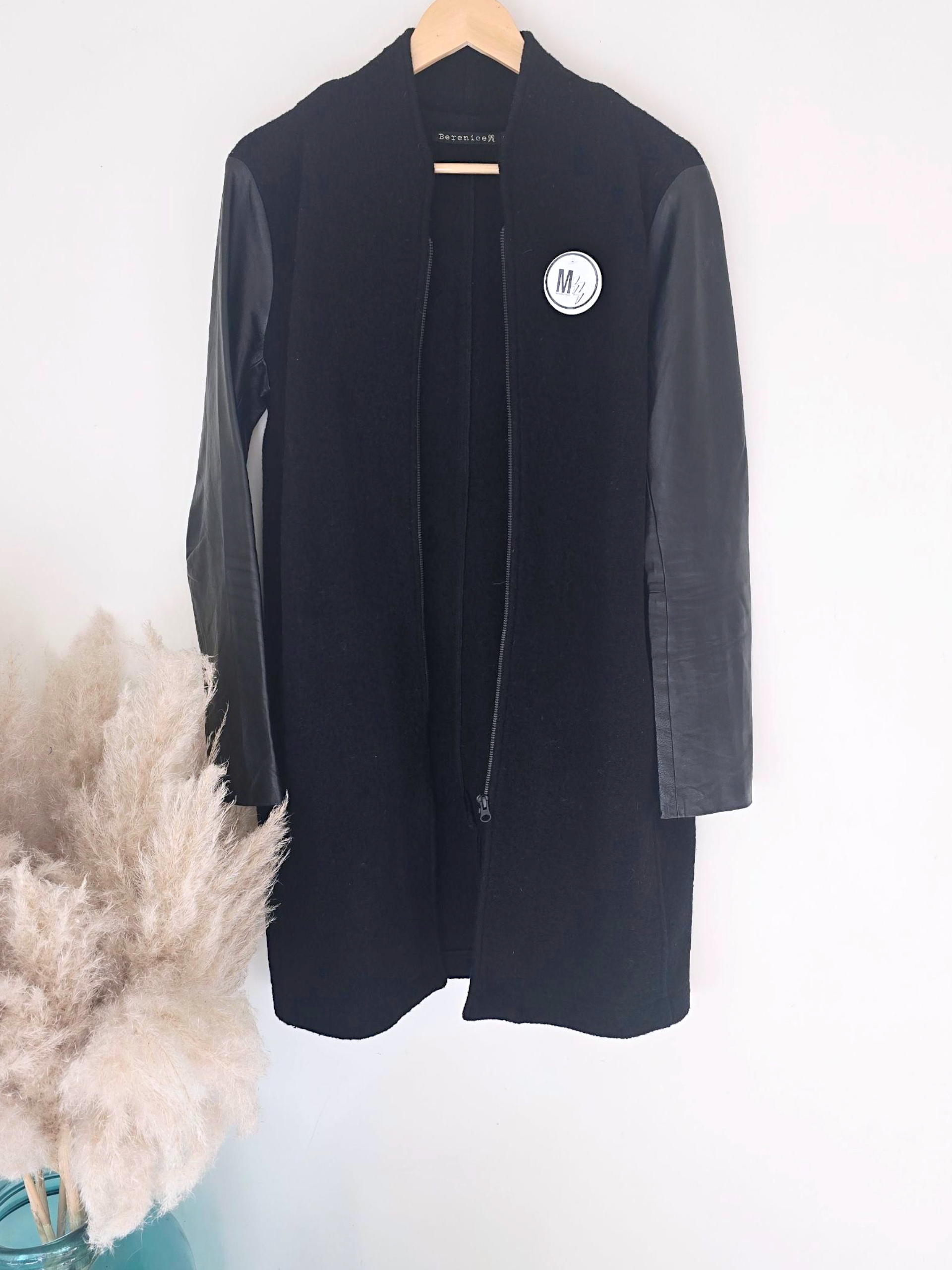 Manteau bouclette &amp; cuir noir