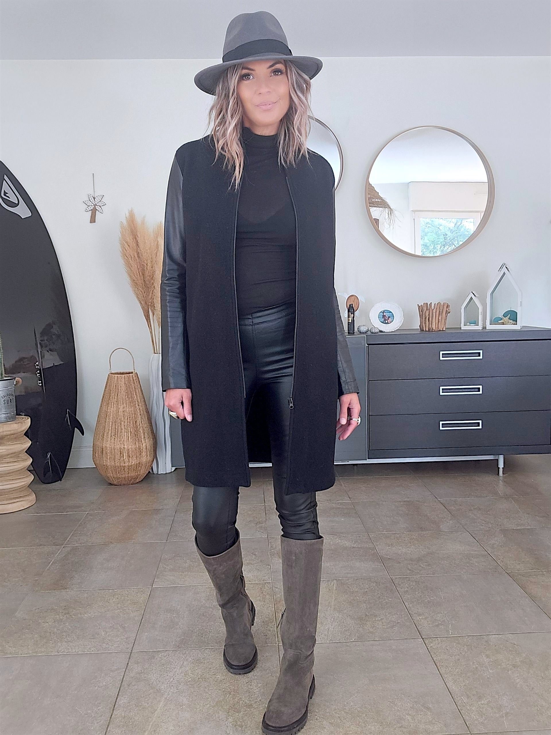 Manteau bouclette &amp; cuir noir