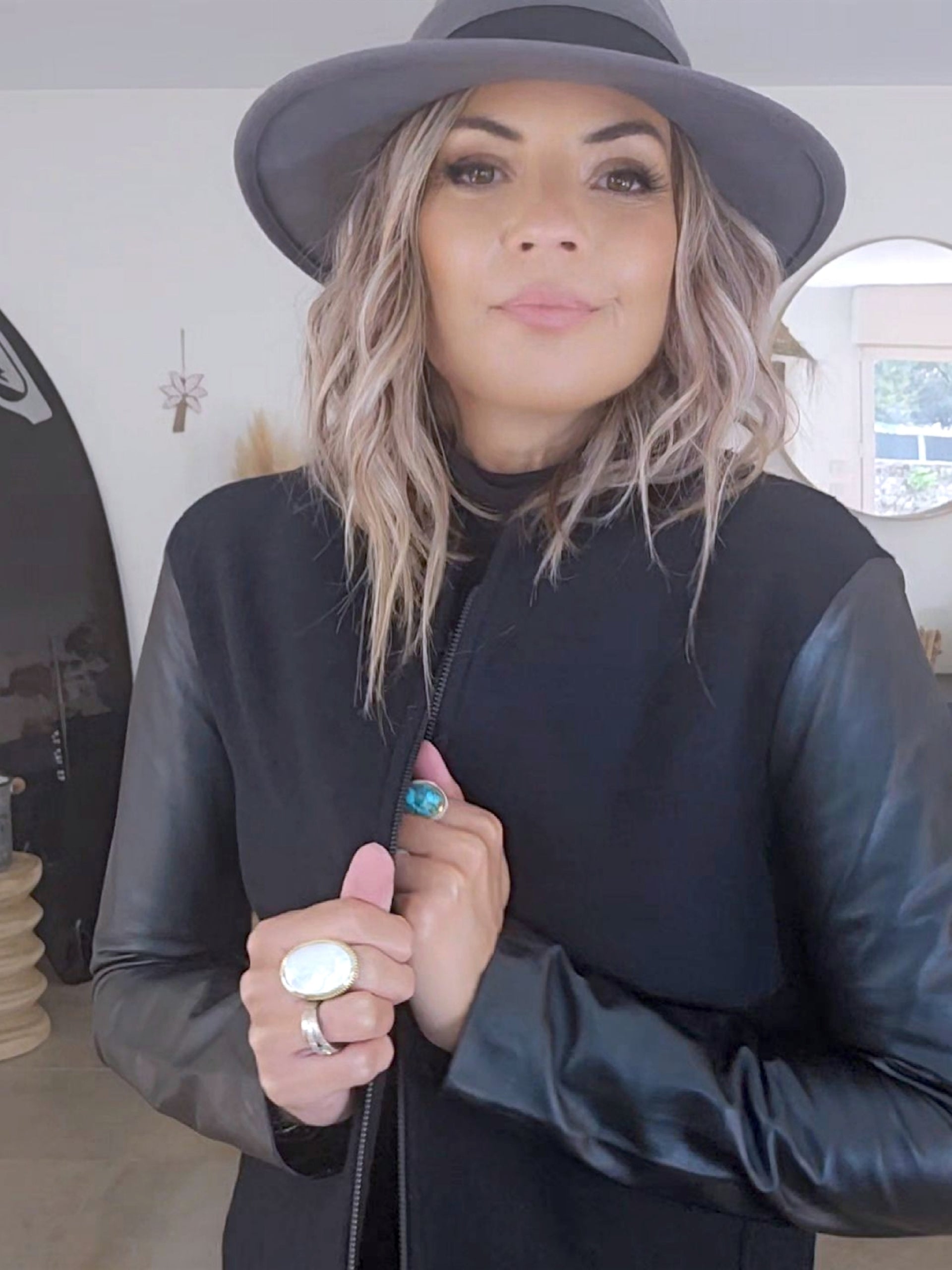 Manteau bouclette &amp; cuir noir