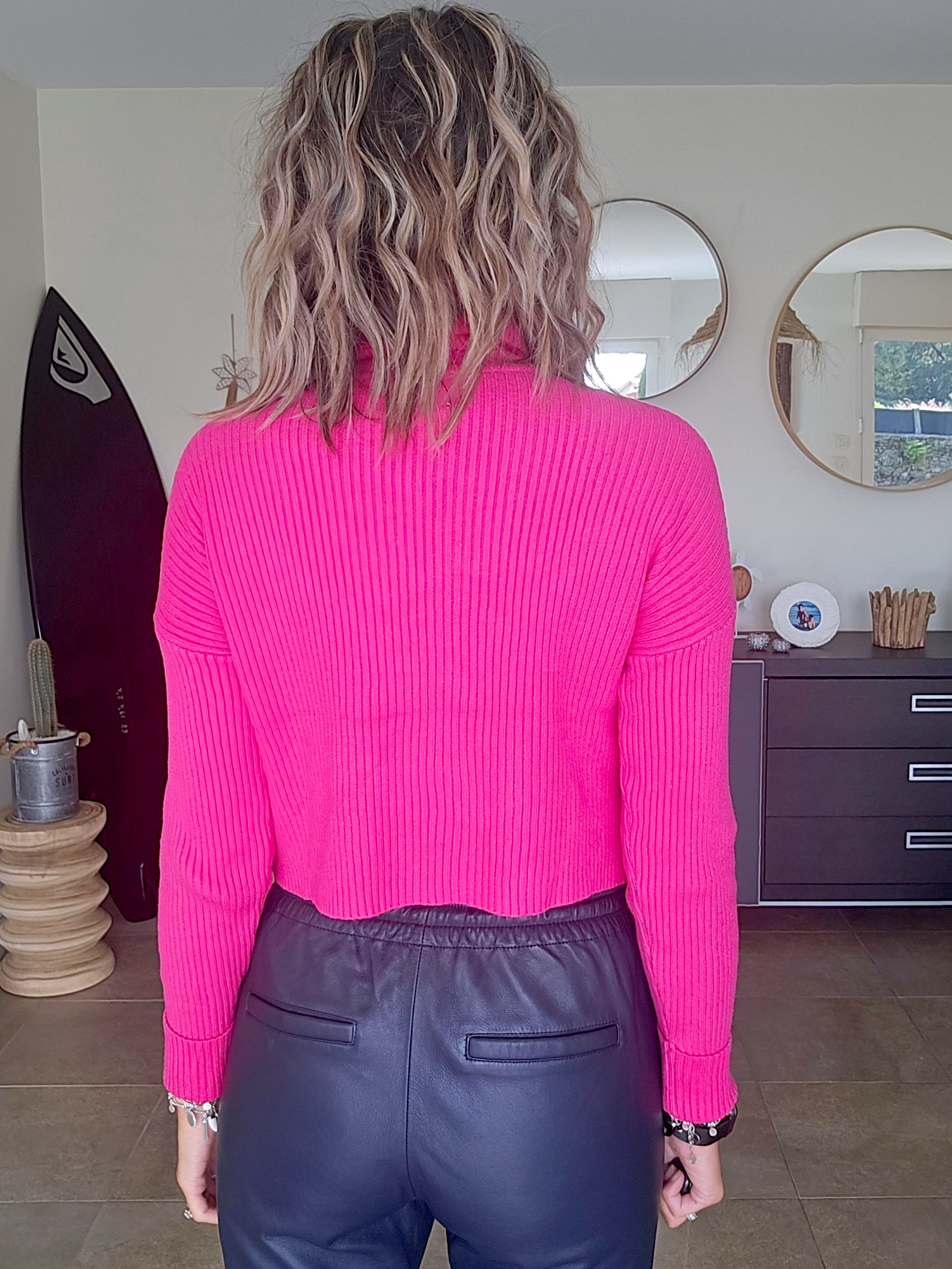 Pull col roulé cachemire fuchsia