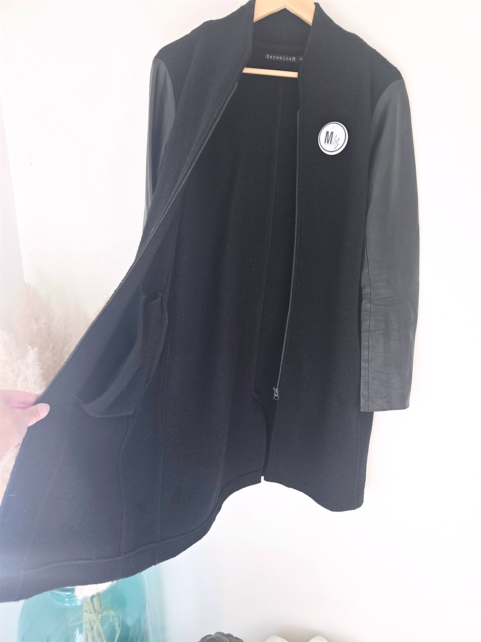 Manteau bouclette &amp; cuir noir