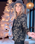 Veste cintrée camouflage à fibres métallisées dorées