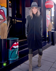 Manteau bouclette & cuir noir