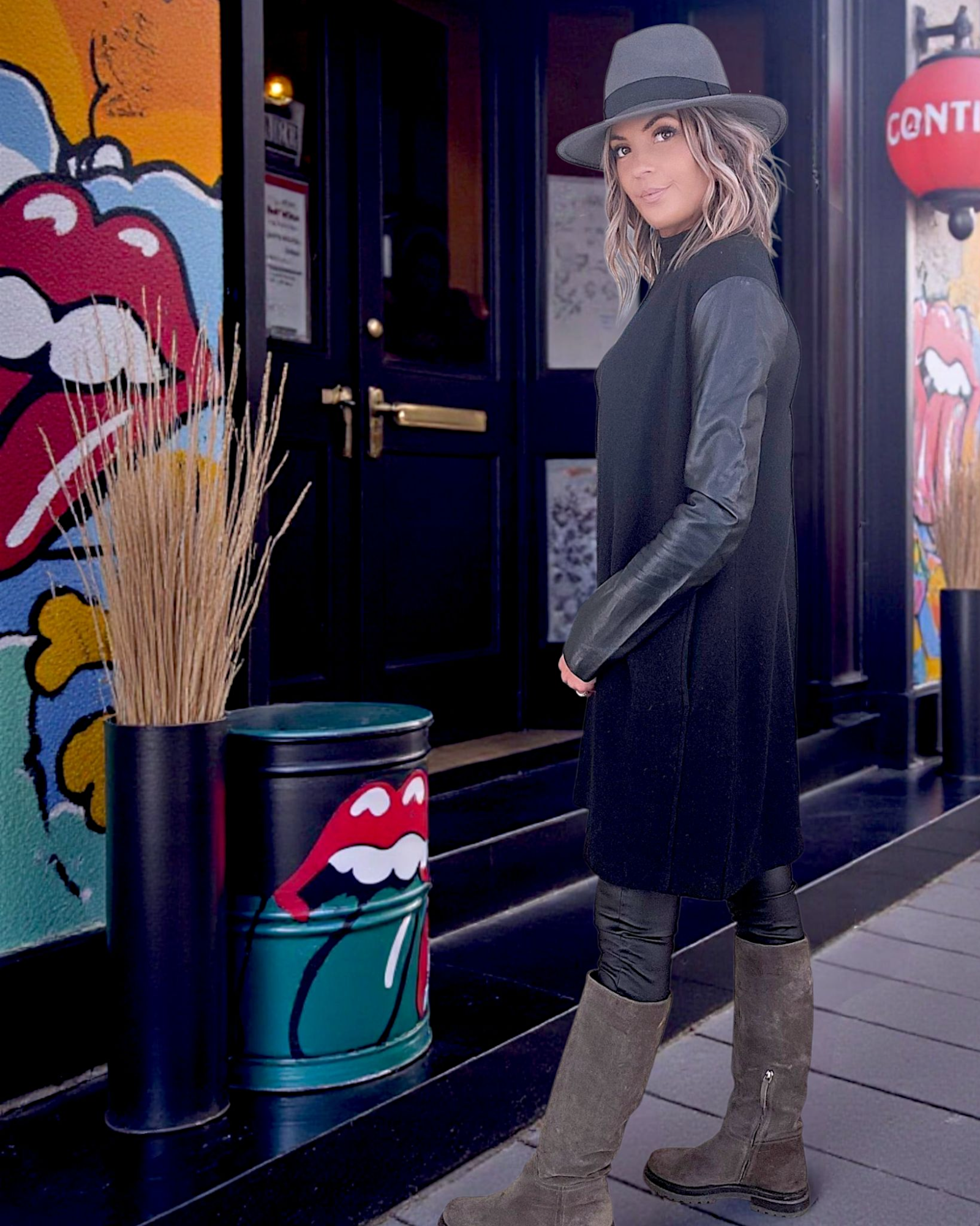 Manteau bouclette &amp; cuir noir