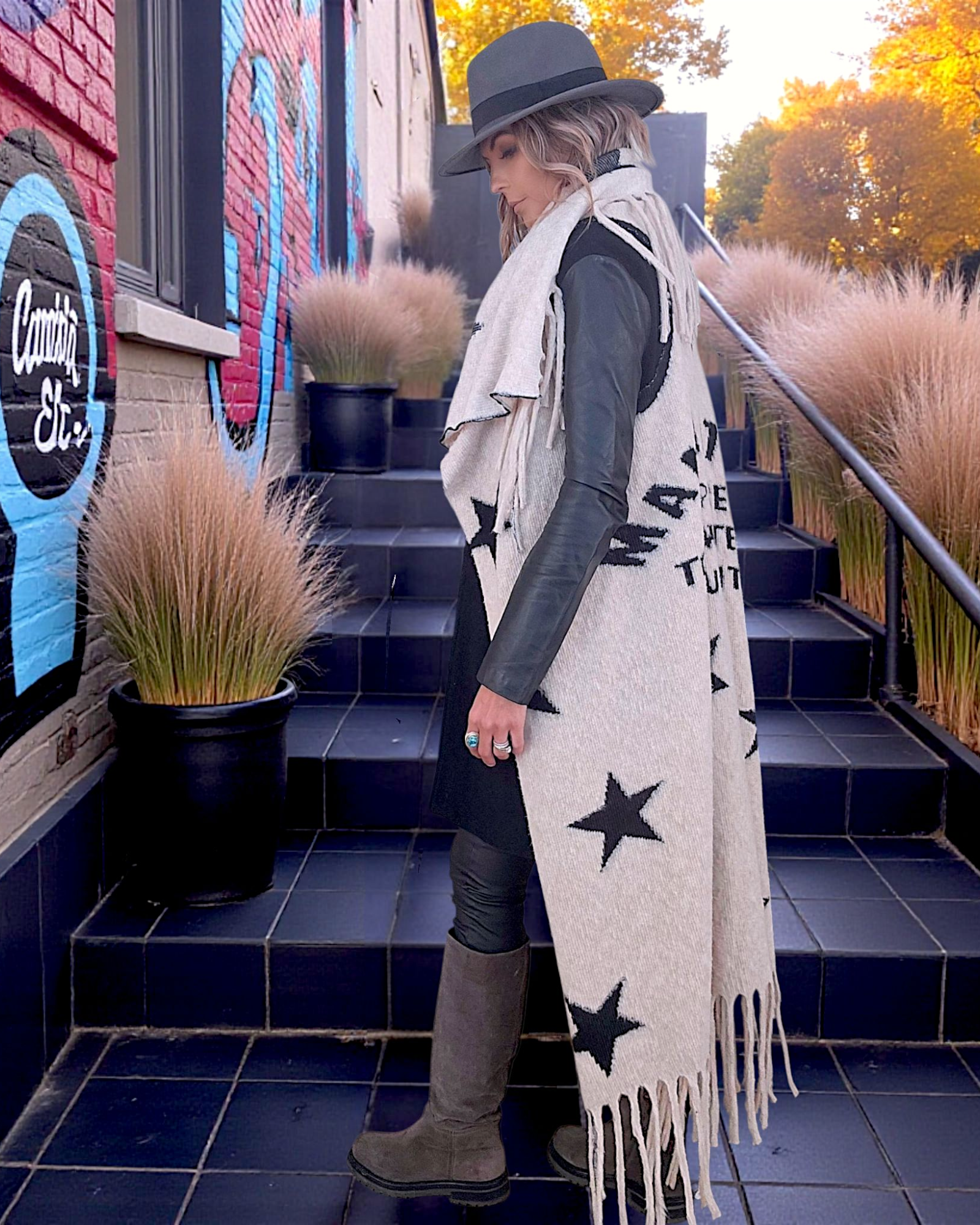 Manteau bouclette &amp; cuir noir