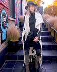 Manteau bouclette & cuir noir