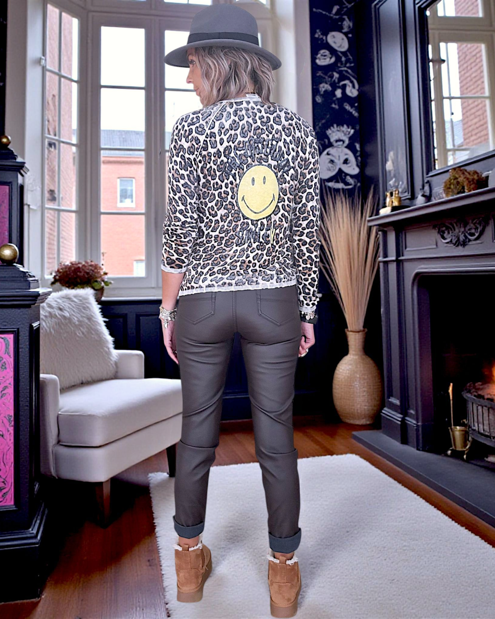 Cardigan smiley léopard