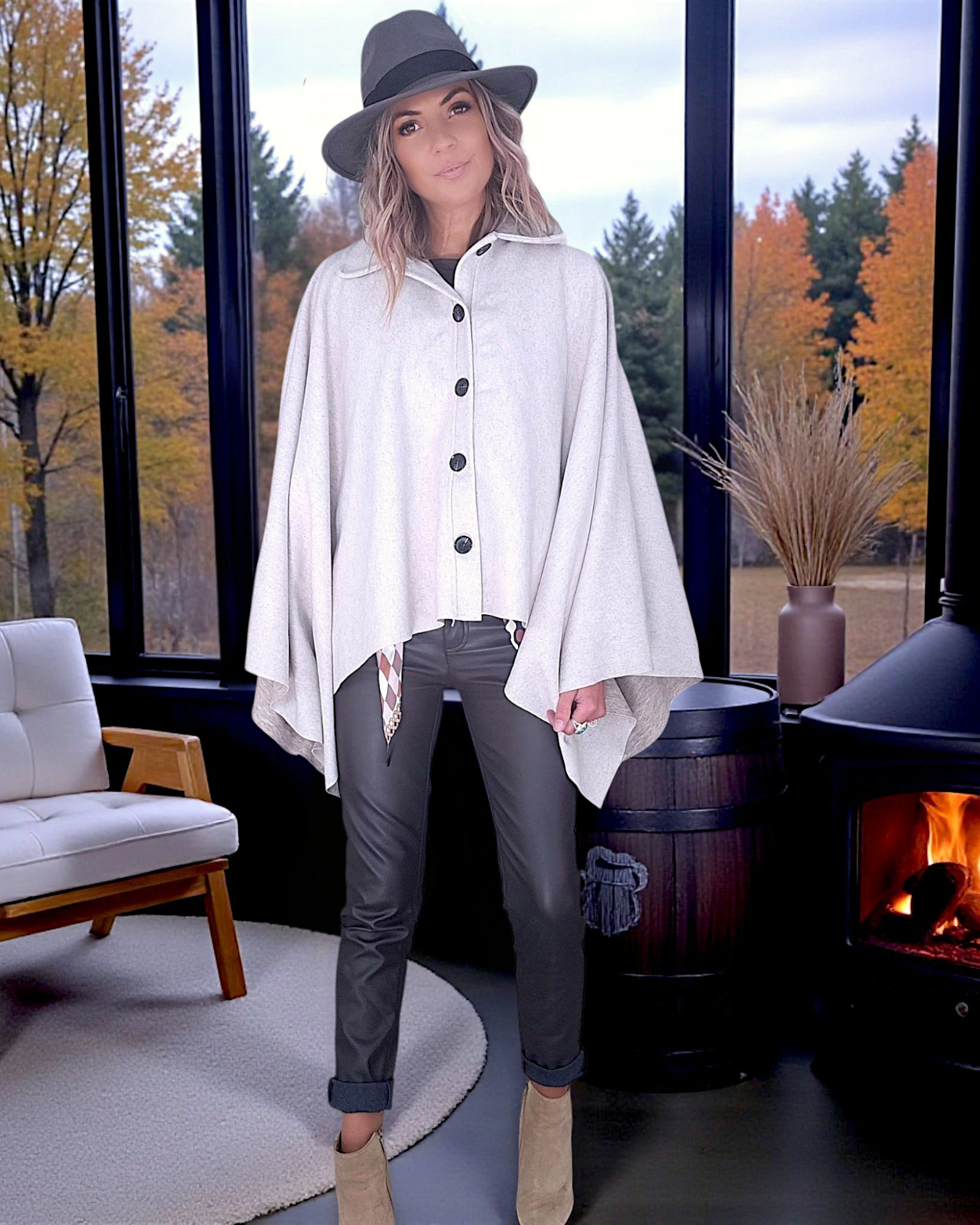 Manteau cape écru chiné
