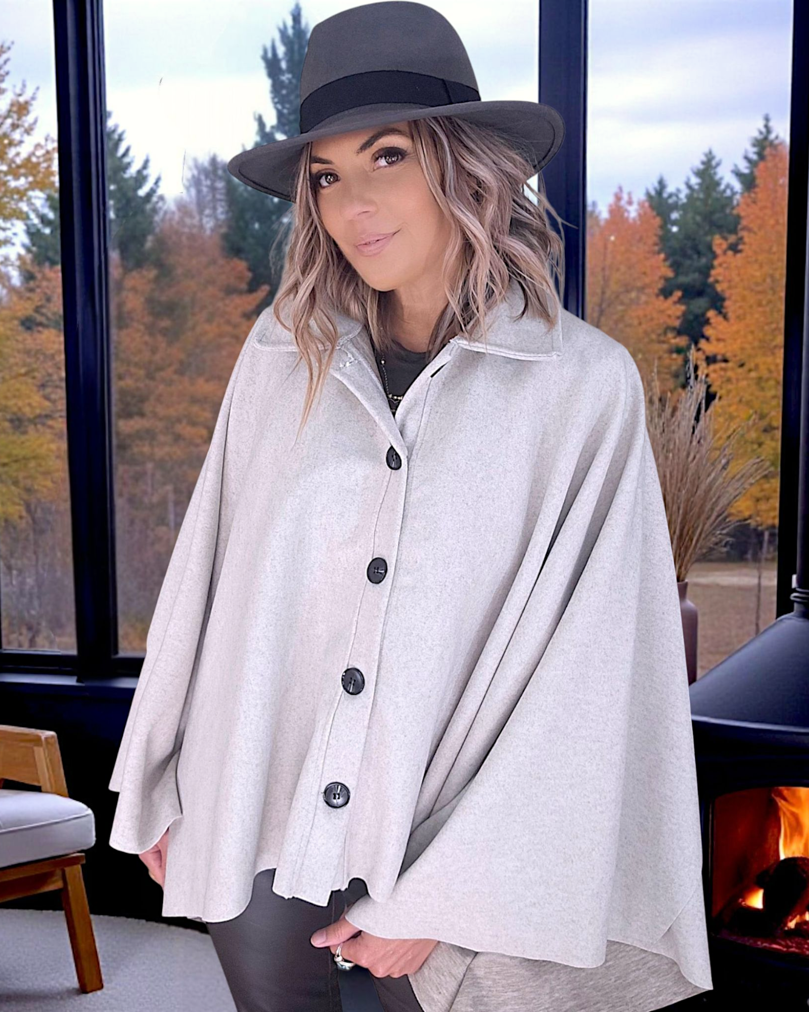 Manteau cape écru chiné