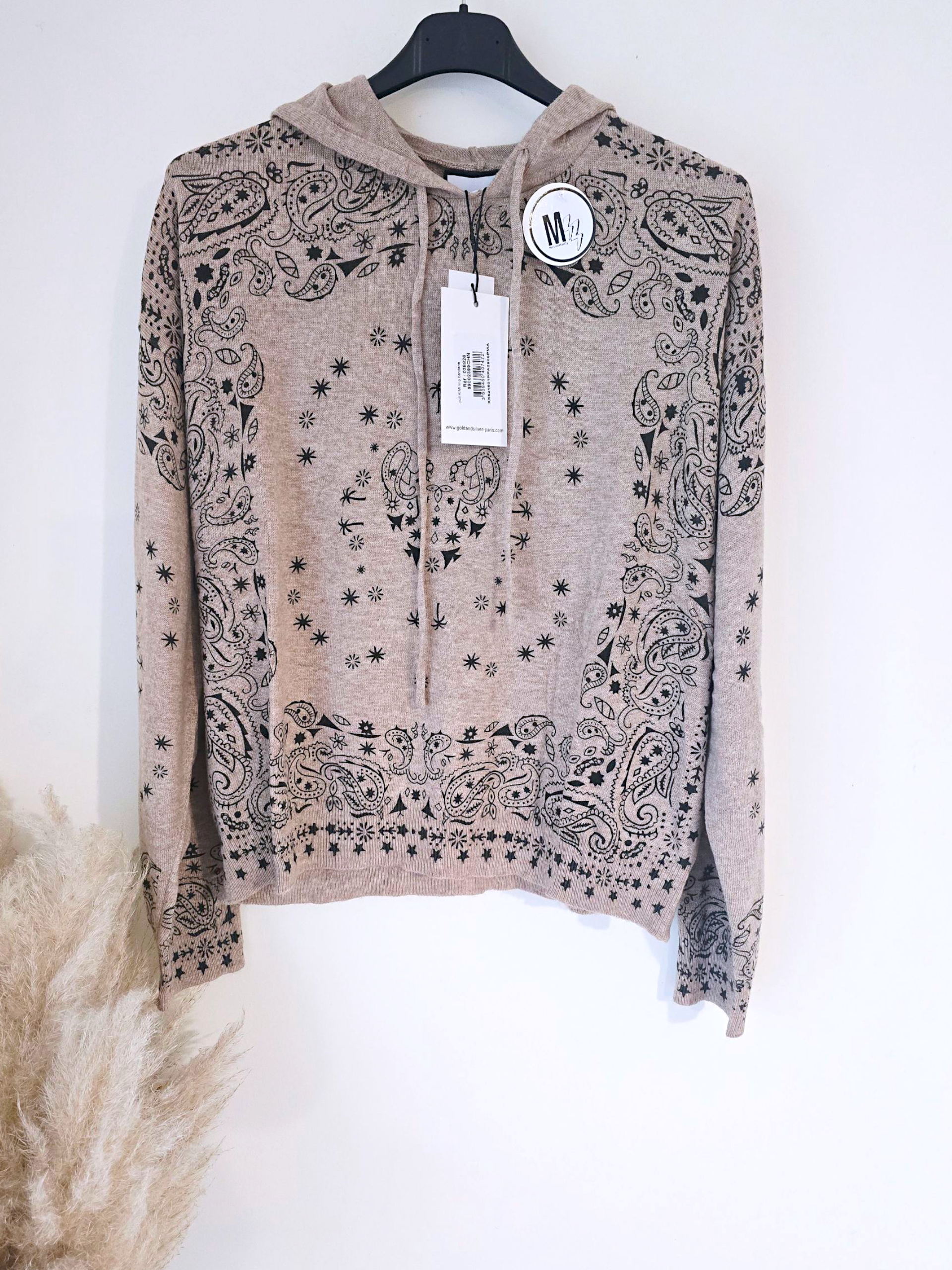 Pull capuche beige marron
