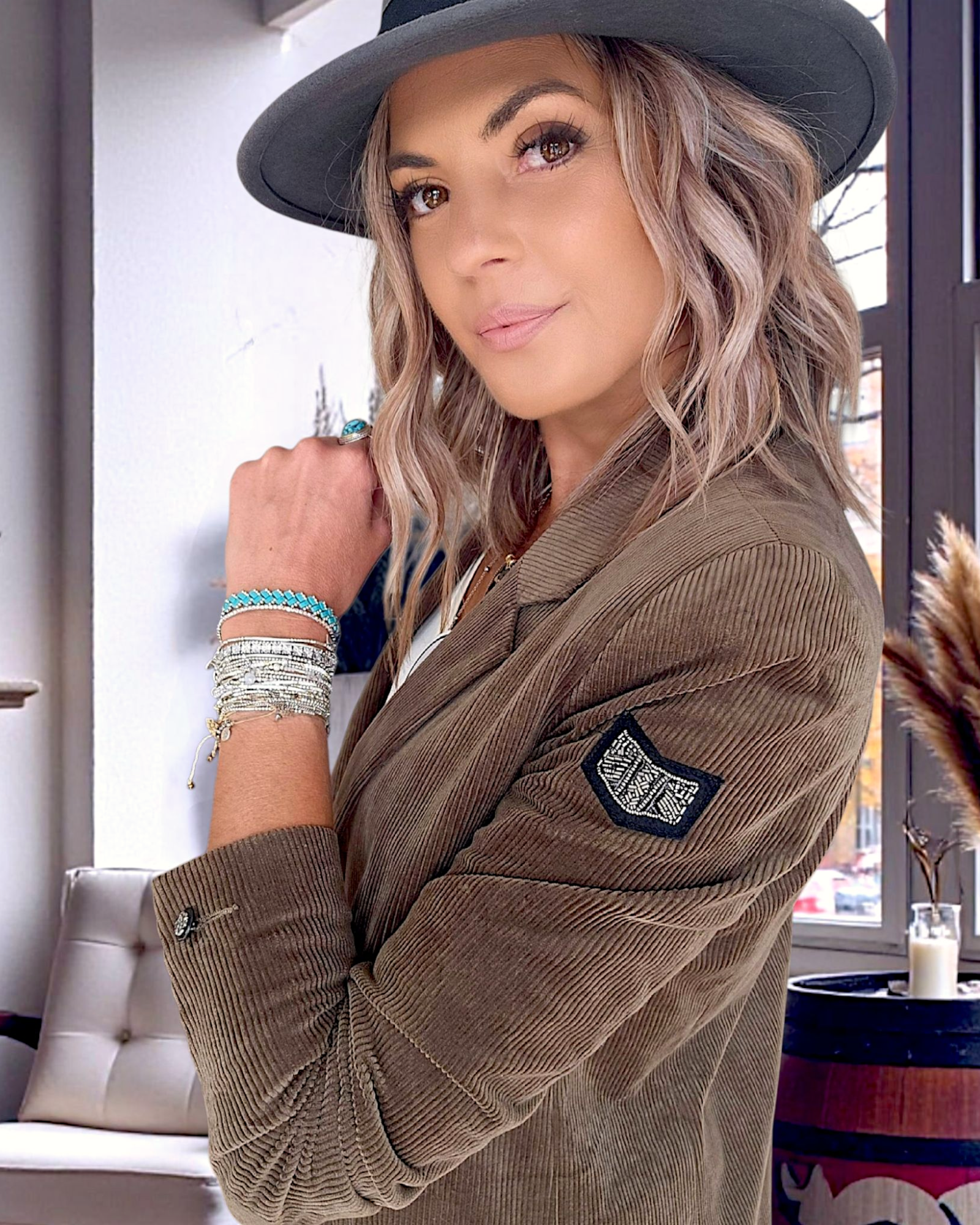 Blazer velours kaki-marron