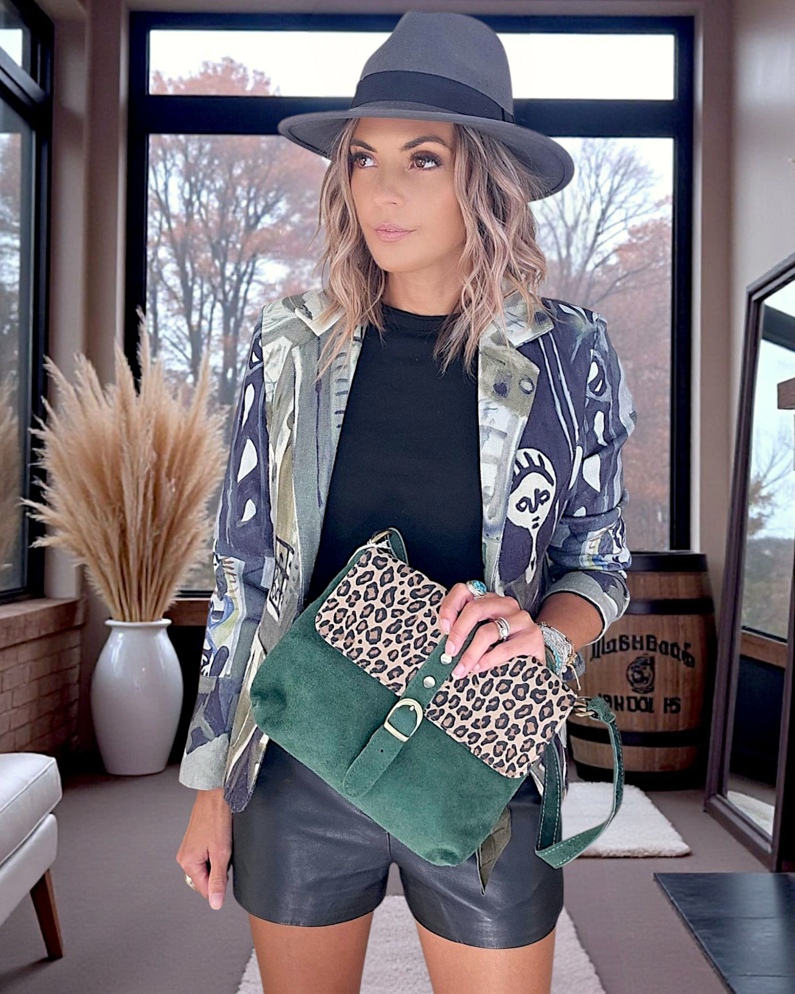 Sac bandoulière vert 100% cuir