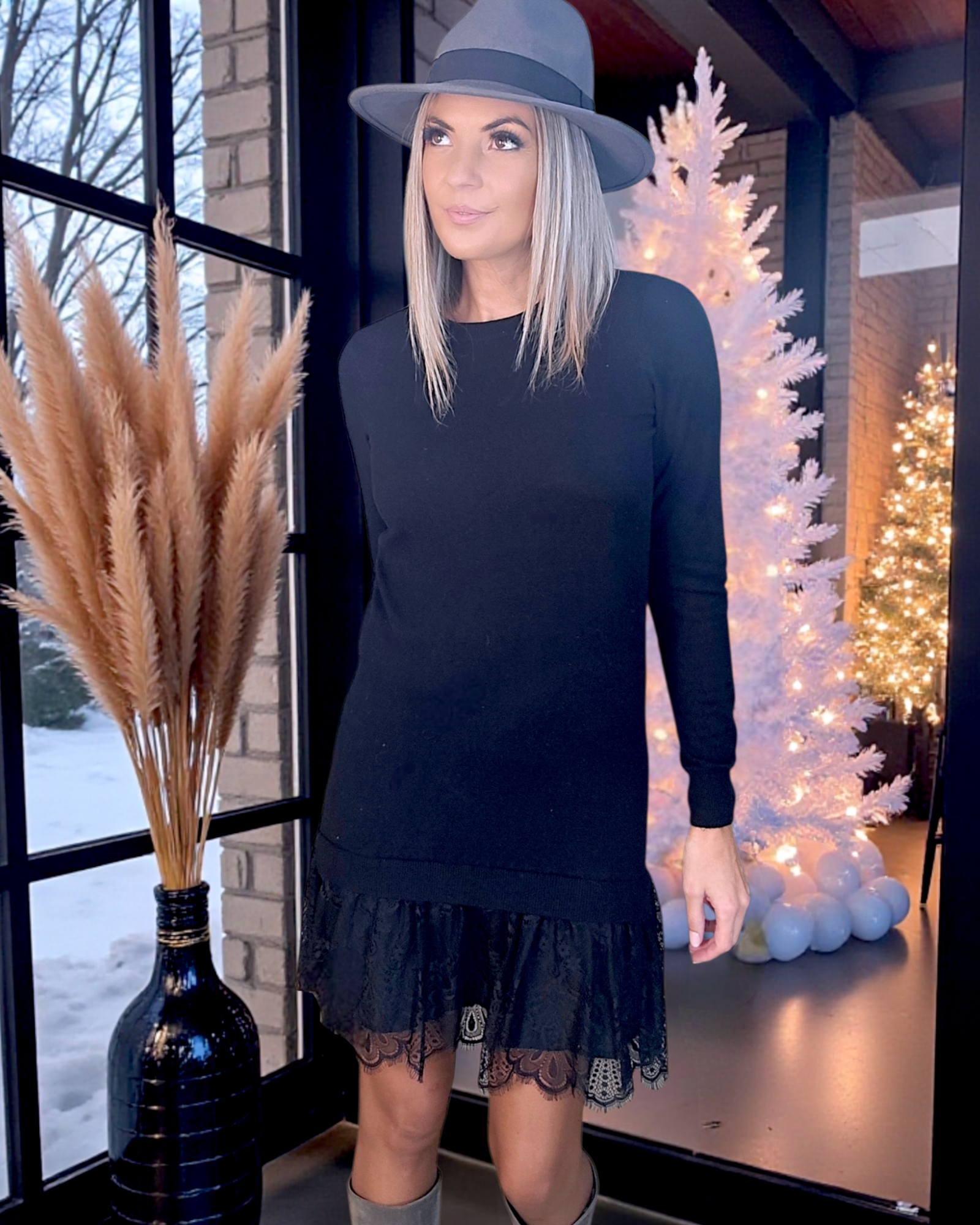 Robe noire maille pull à superposition léopard - 𝐌𝐚𝐫𝐢𝐧𝐚𝟒𝟒𝐟𝐚𝐦𝐢𝐥𝐲