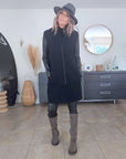 Manteau bouclette & cuir noir