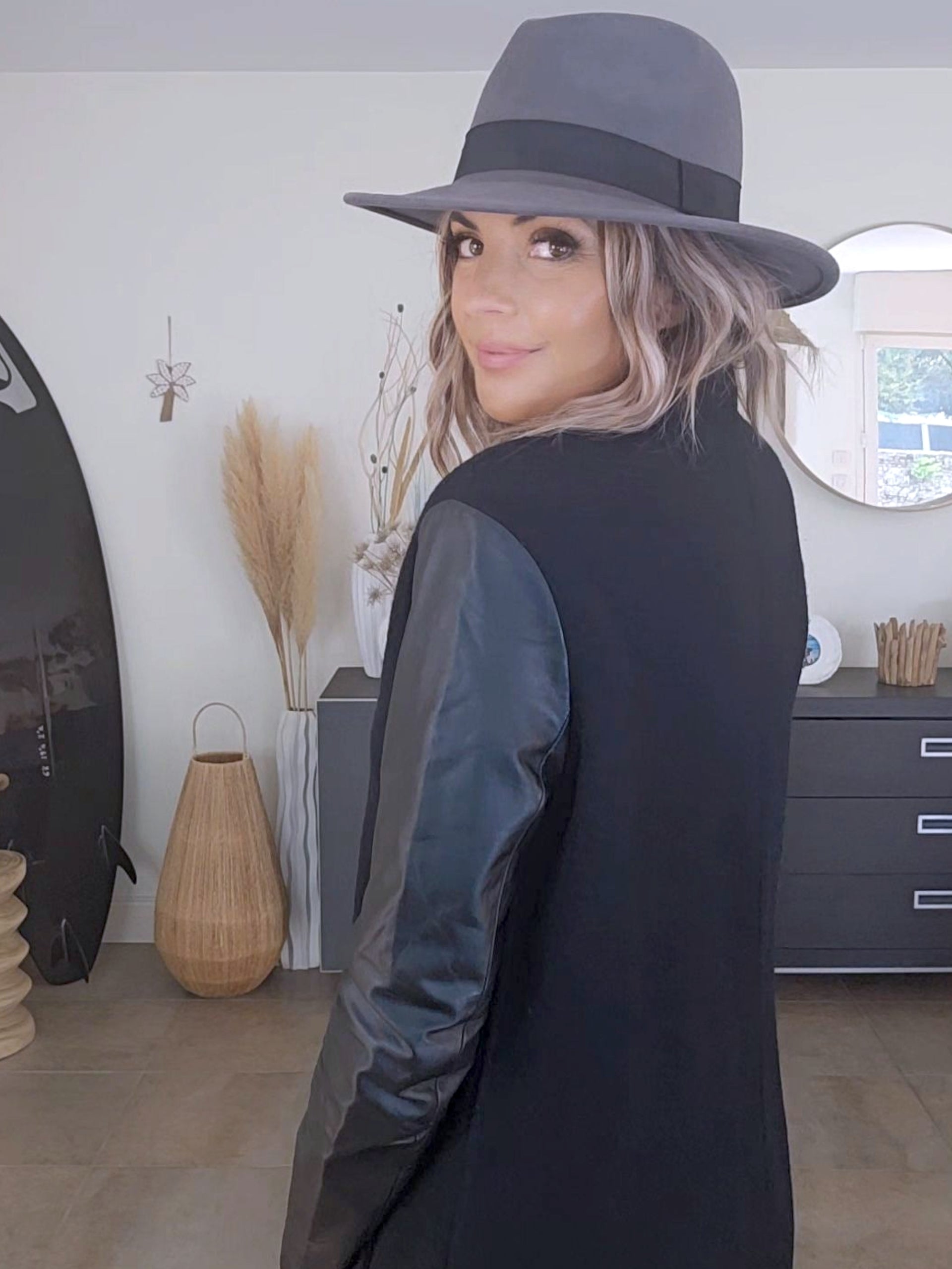 Manteau bouclette &amp; cuir noir