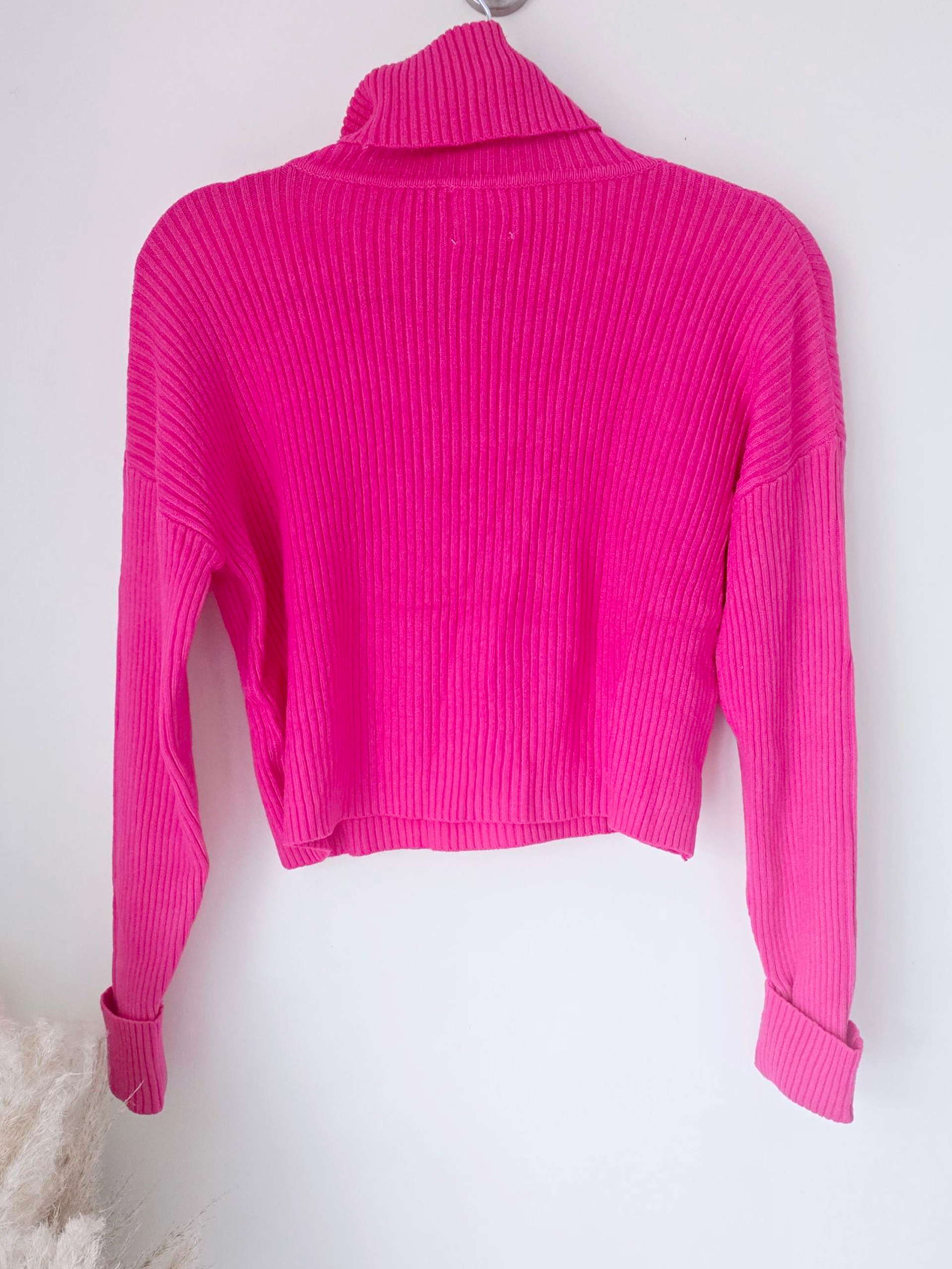 Pull col roulé cachemire fuchsia