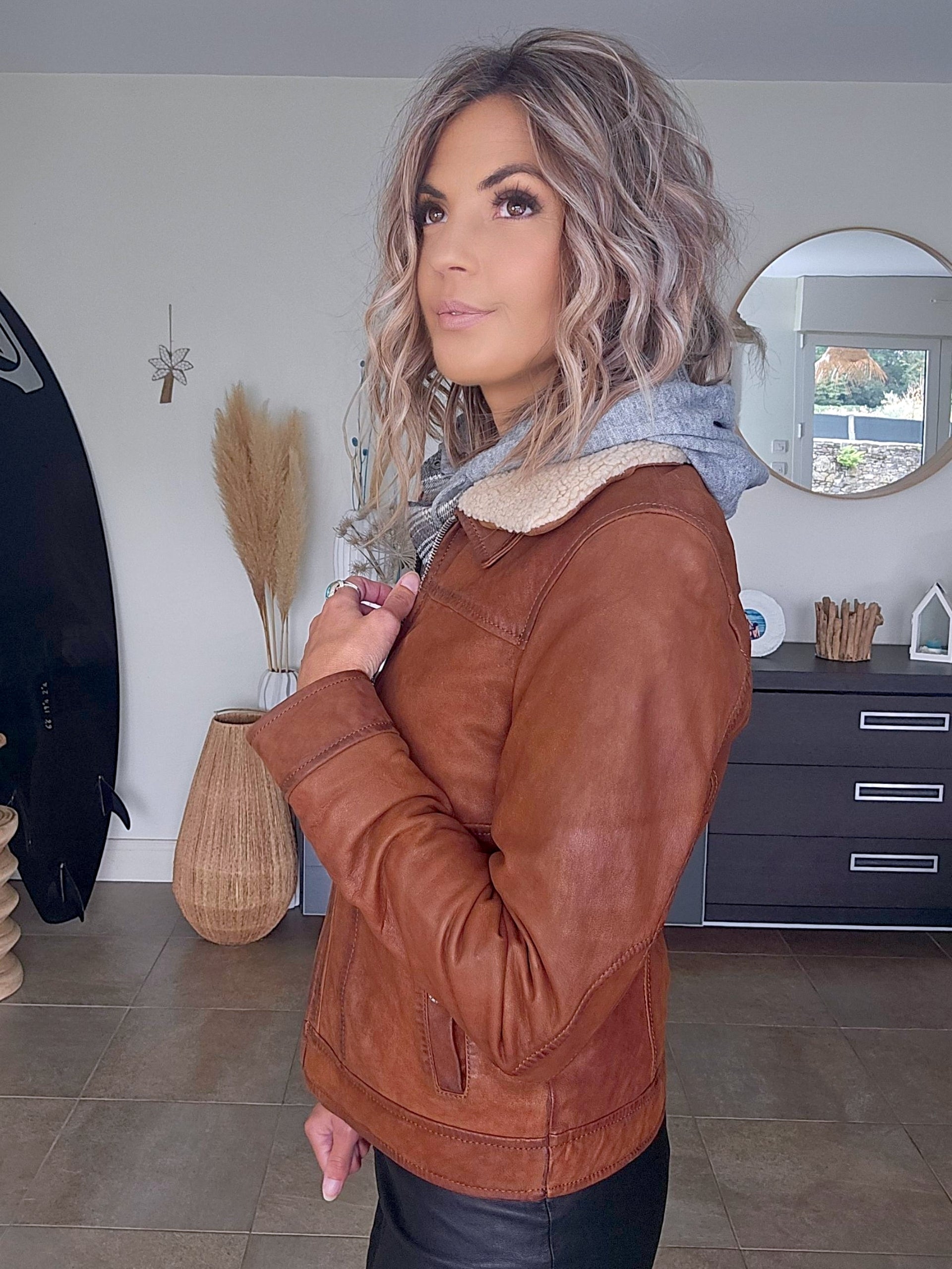 Bombers camel en cuir