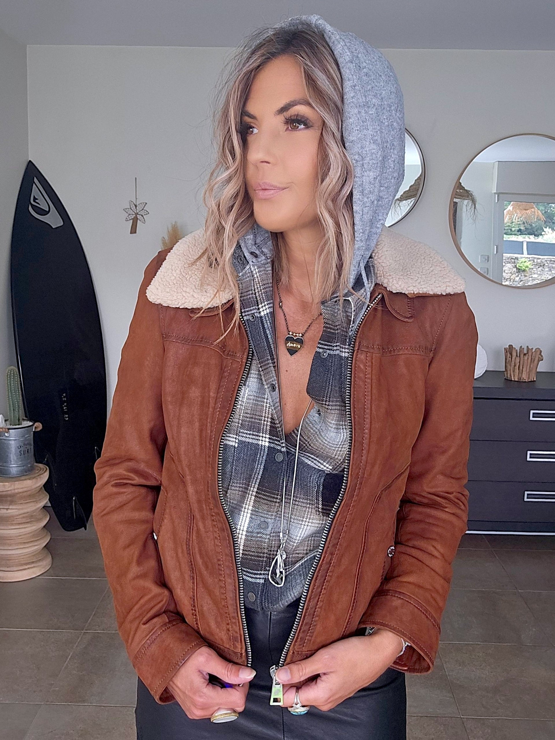 Bombers camel en cuir