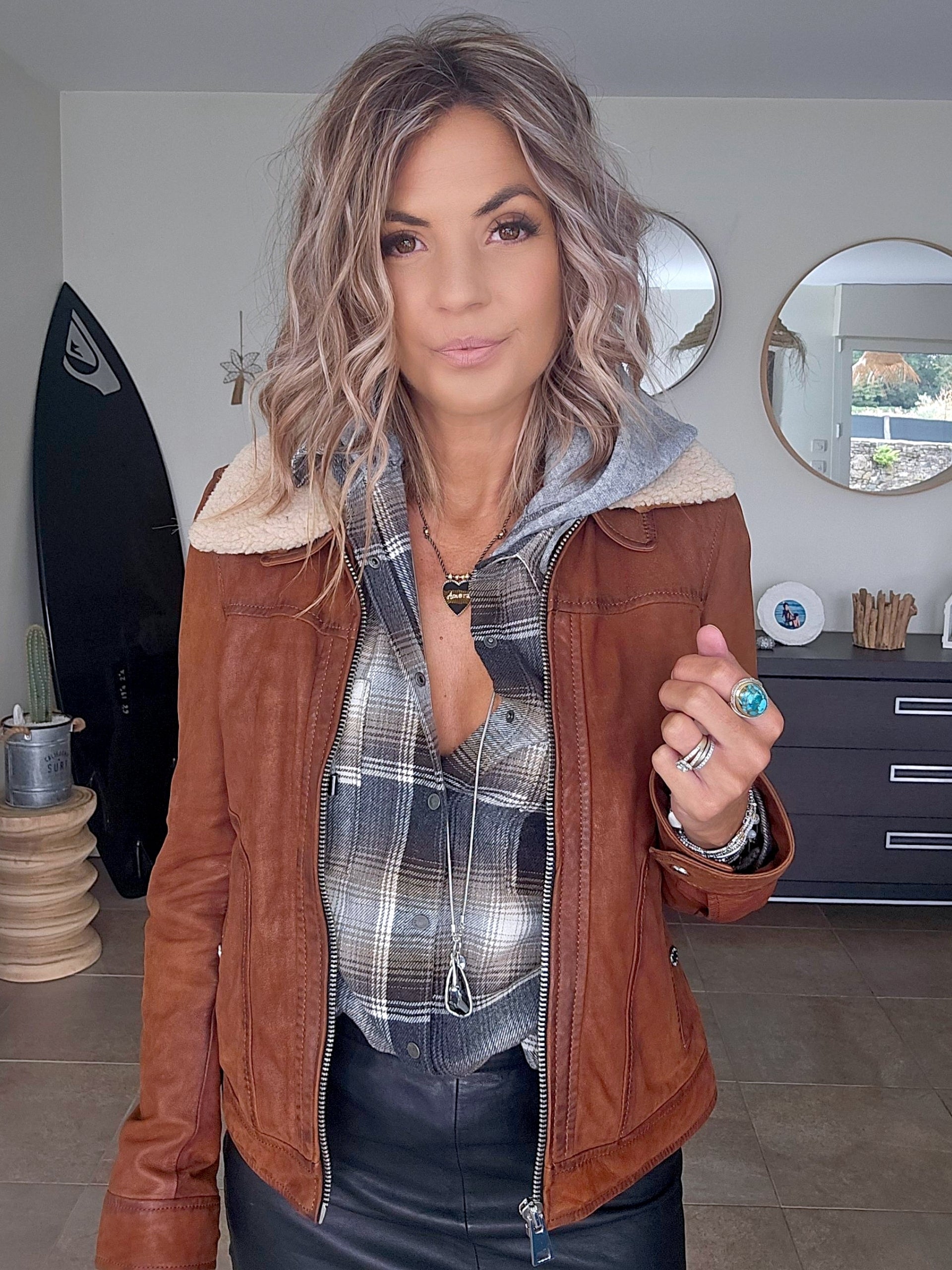 Bombers camel en cuir