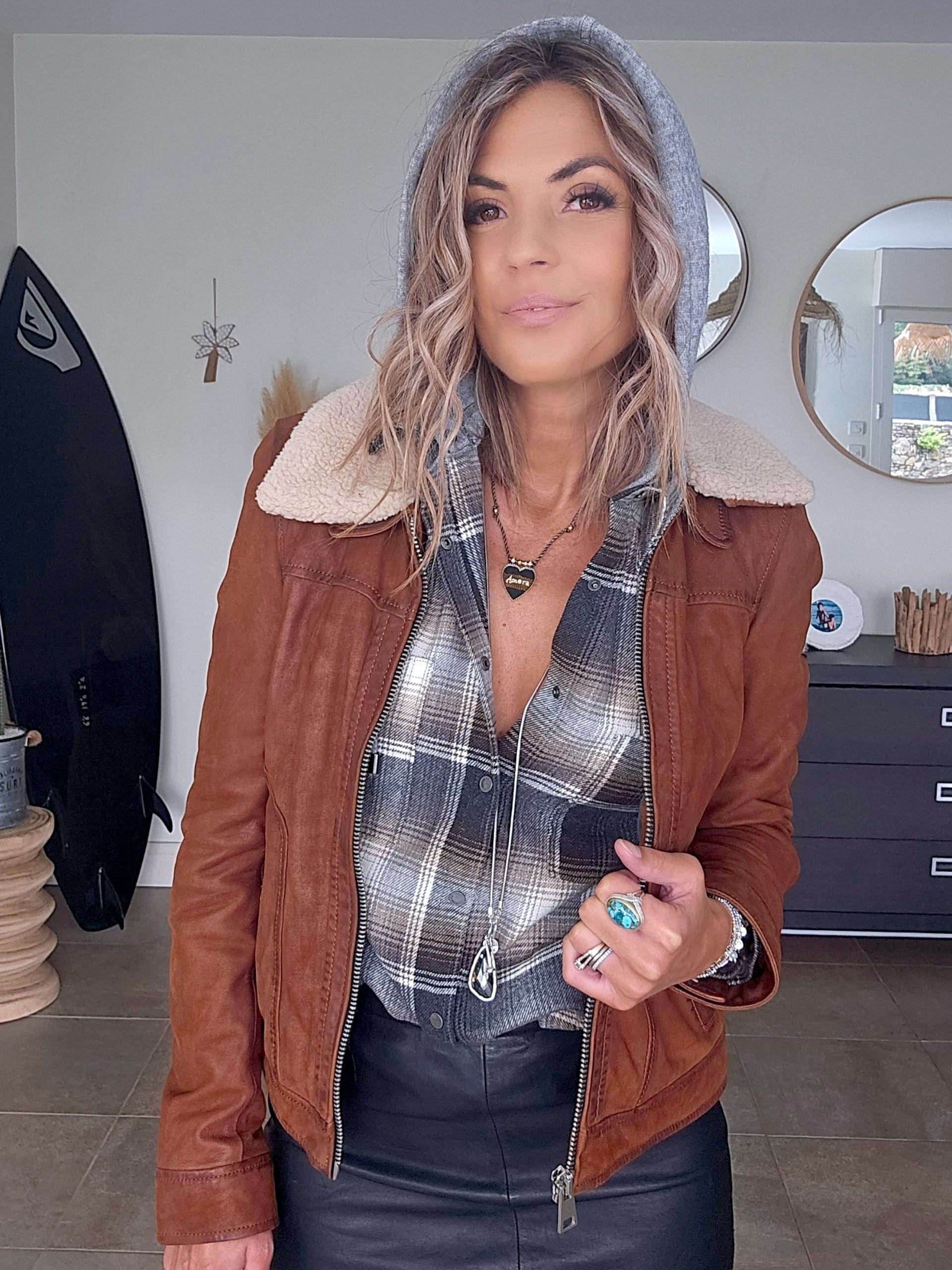 Bombers camel en cuir