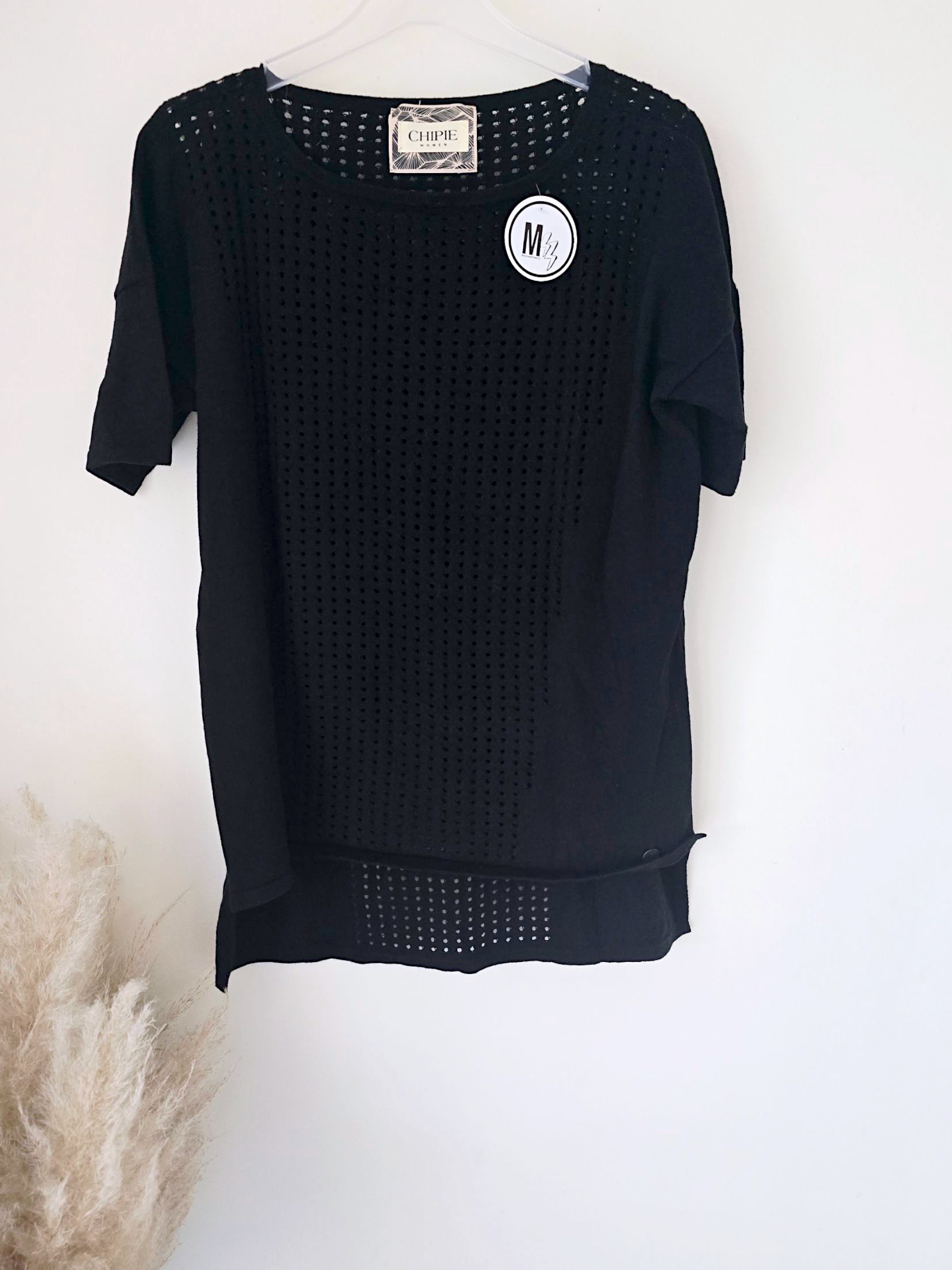 T-shirt ajouré à maille noire