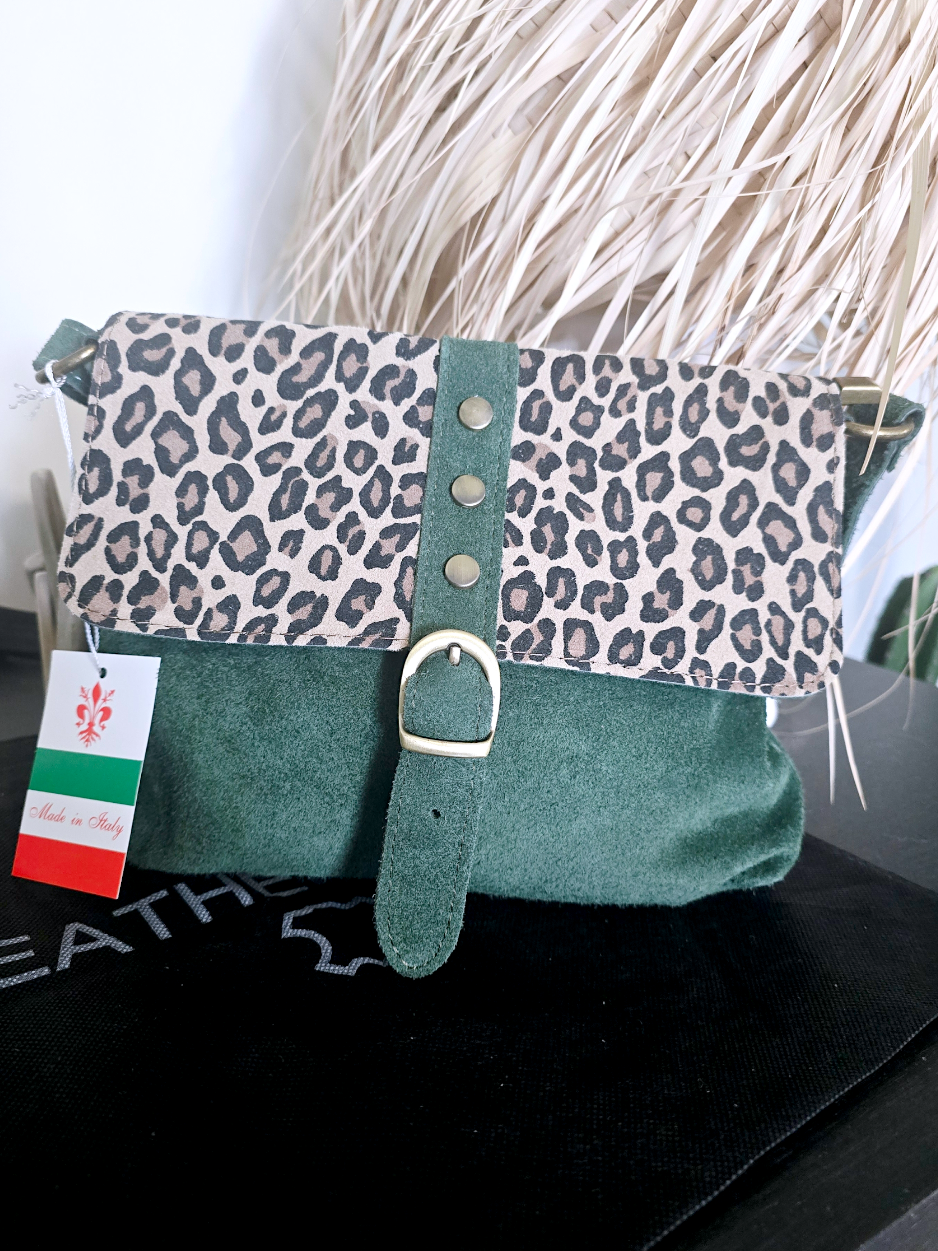 Sac bandoulière vert 100% cuir