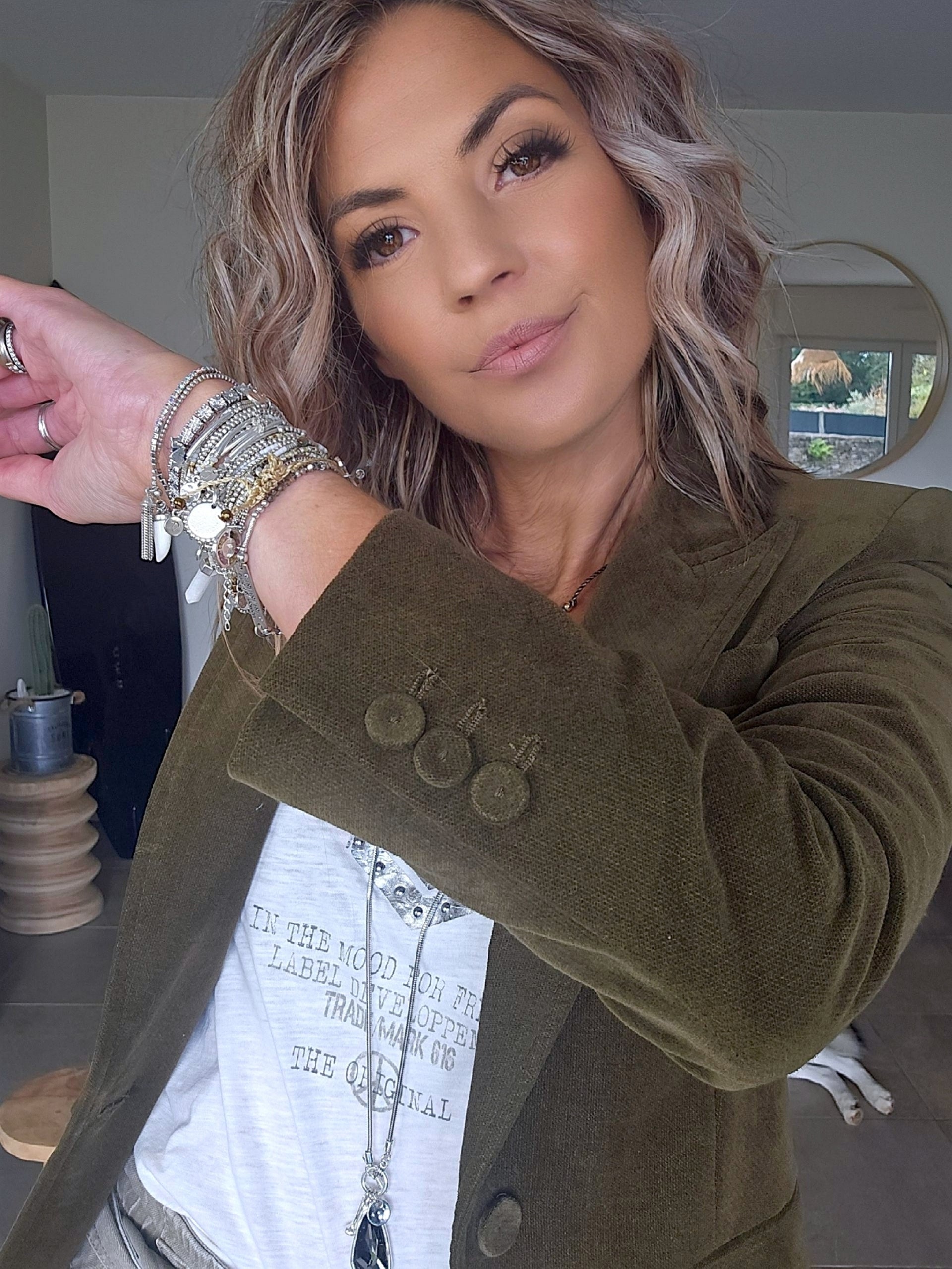 Veste velours ras kaki