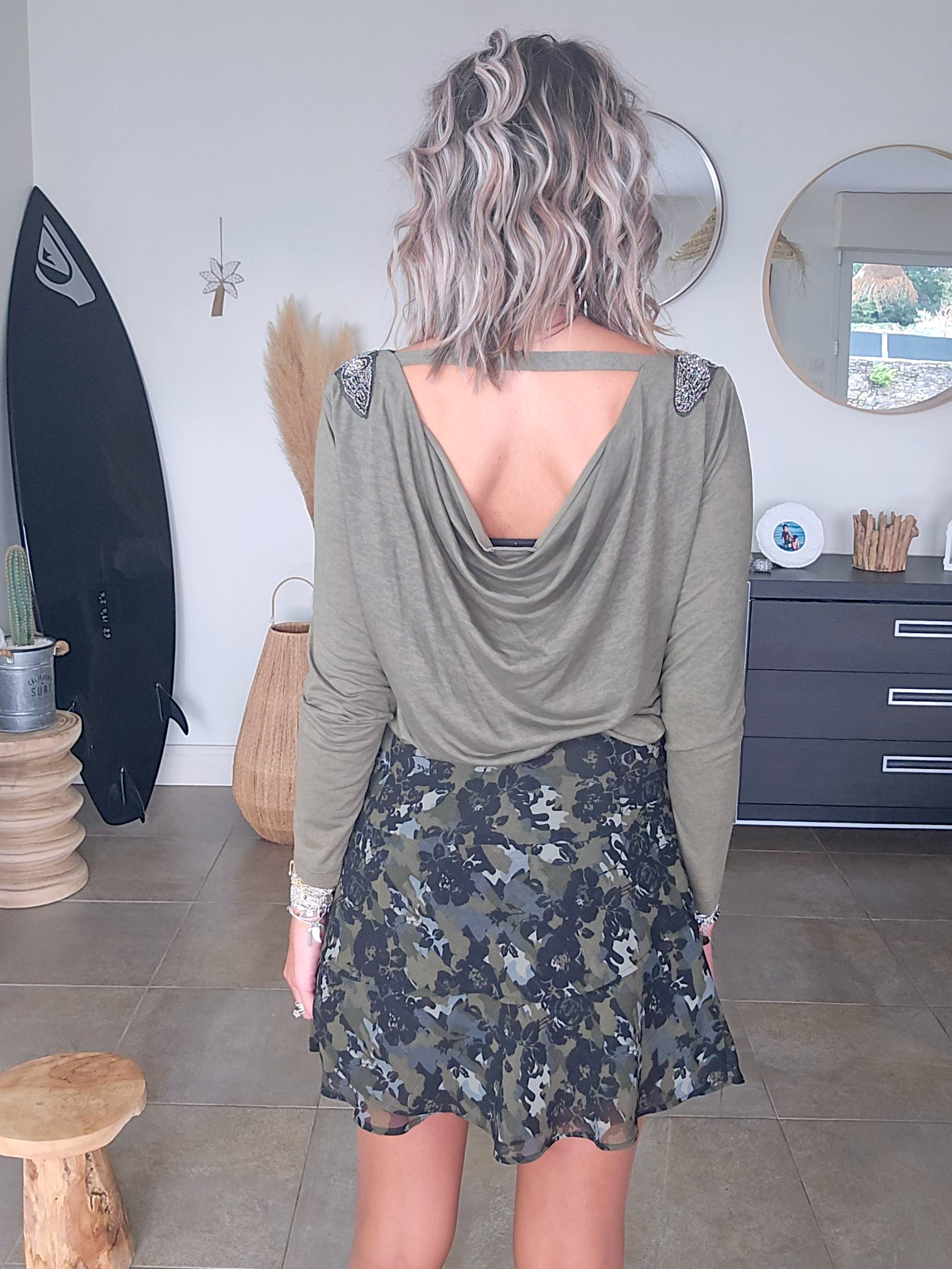 T-shirt kaki bijoux perles