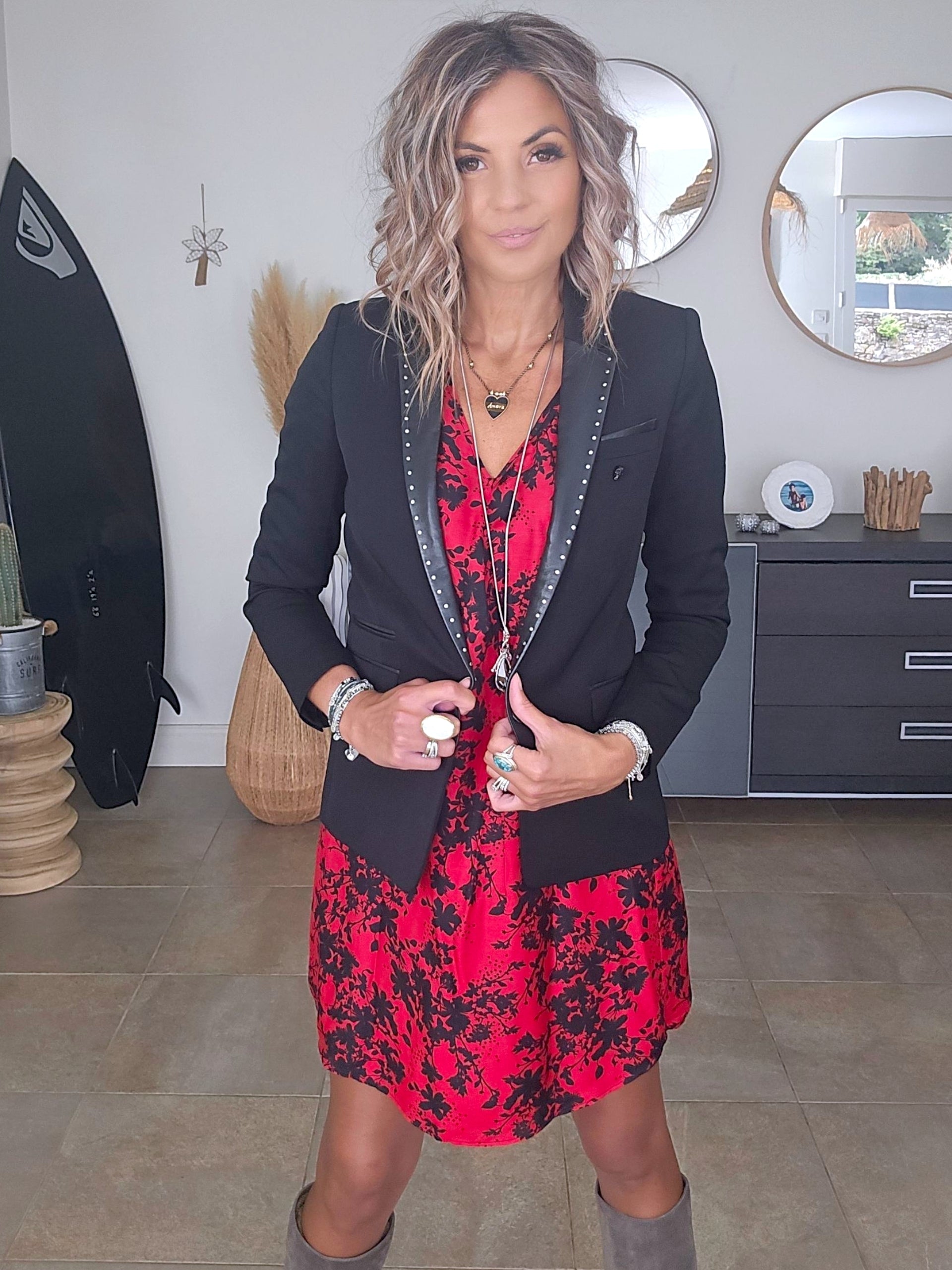 Veste rock-chic laine et cuir